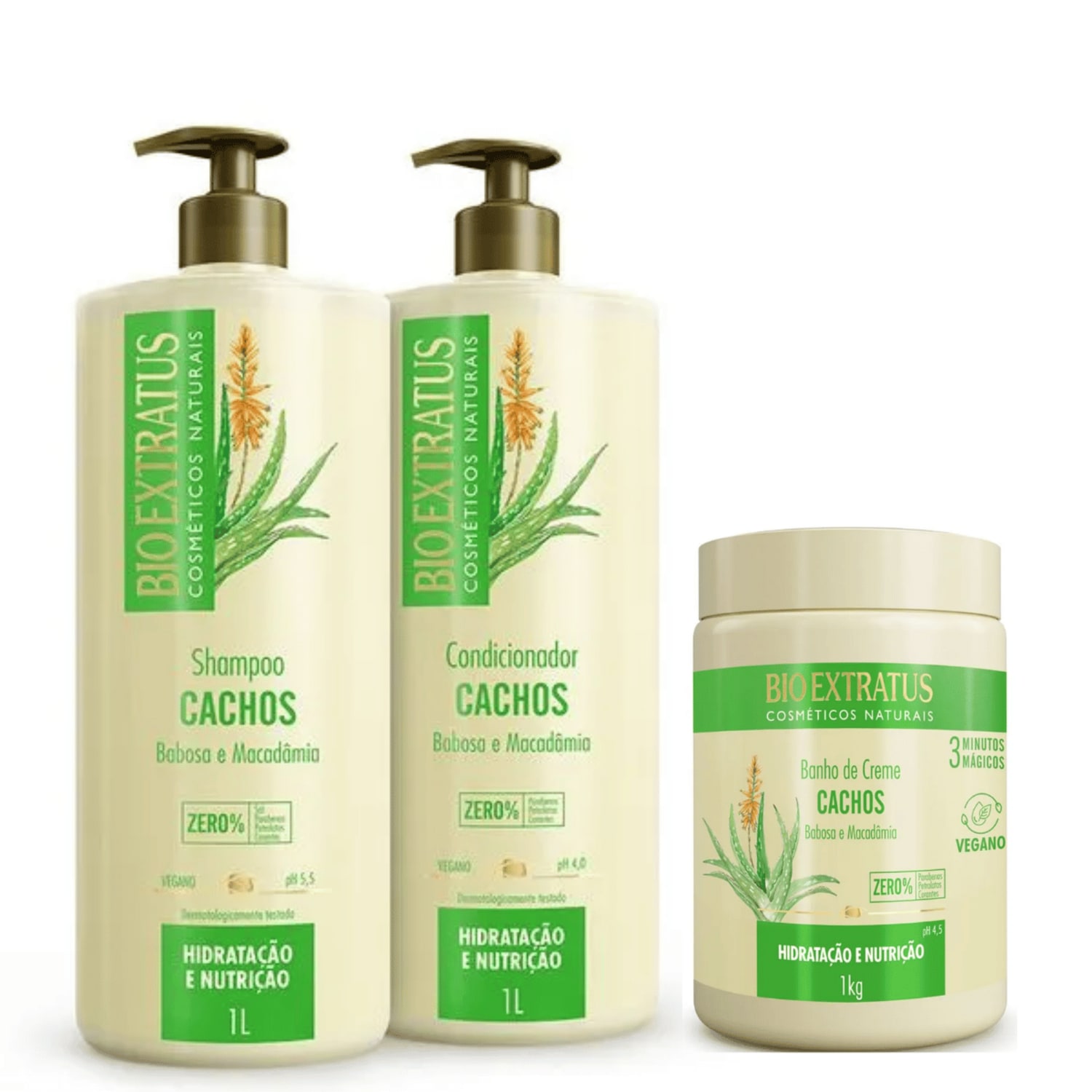 Kit Cachos Shampoo Cond Máscara 3x1000ml - Bio Extratus