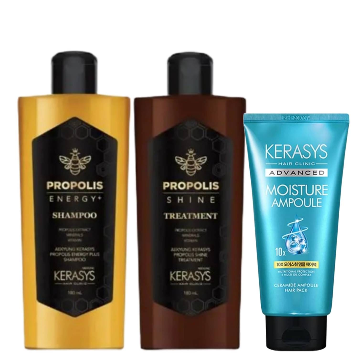 Kerasys Kit Propolis Energy Shine Sh 180ml + Tratamento 180ml + Másc Advanced 10x Moisturr 300ml