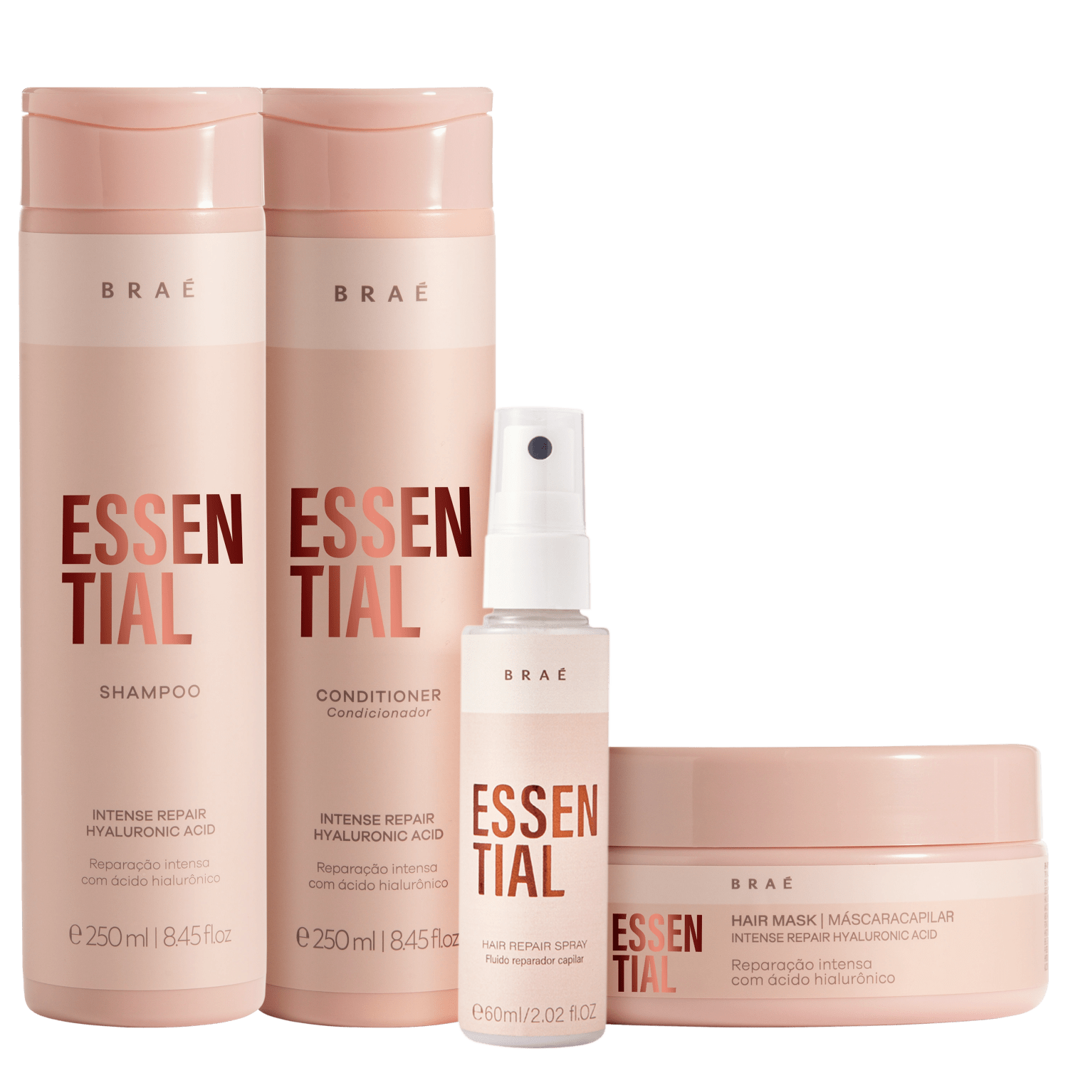 Kit Braé Essential Home – Shampoo + Condicionador + Máscara + Leave-in 60ml