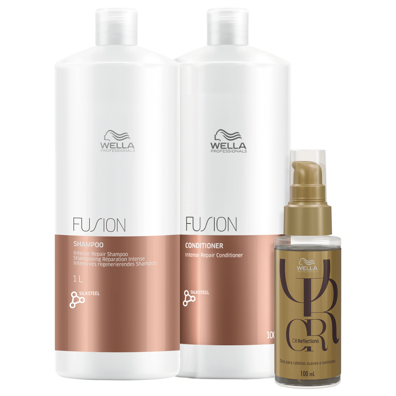 Kit Wella Professionals Fusion Oil Reflections Tripla Ação Shine (3 Produtos)