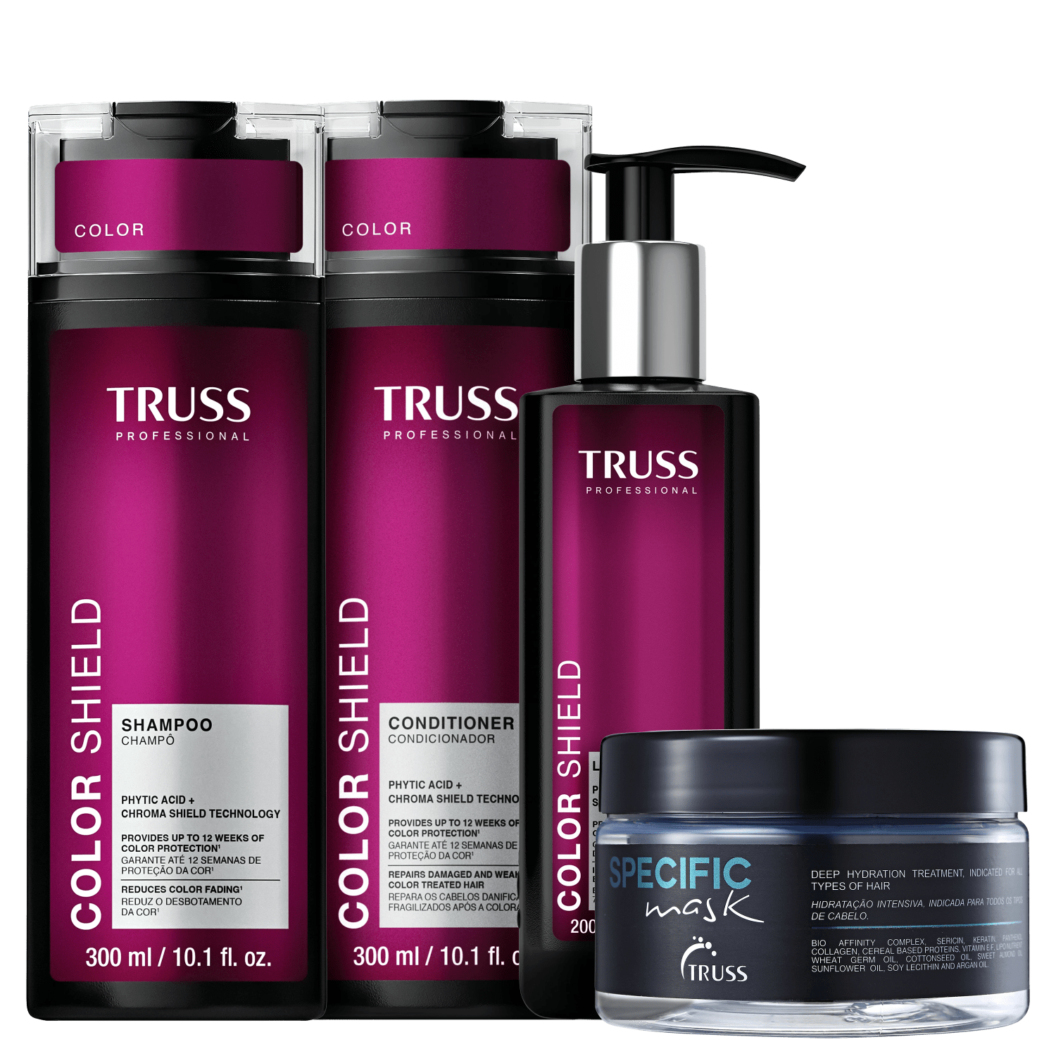 Kit Truss Color Shield - Shampoo & Condicionador 300ml & Leave-In 200ml + Specific Mask 180g