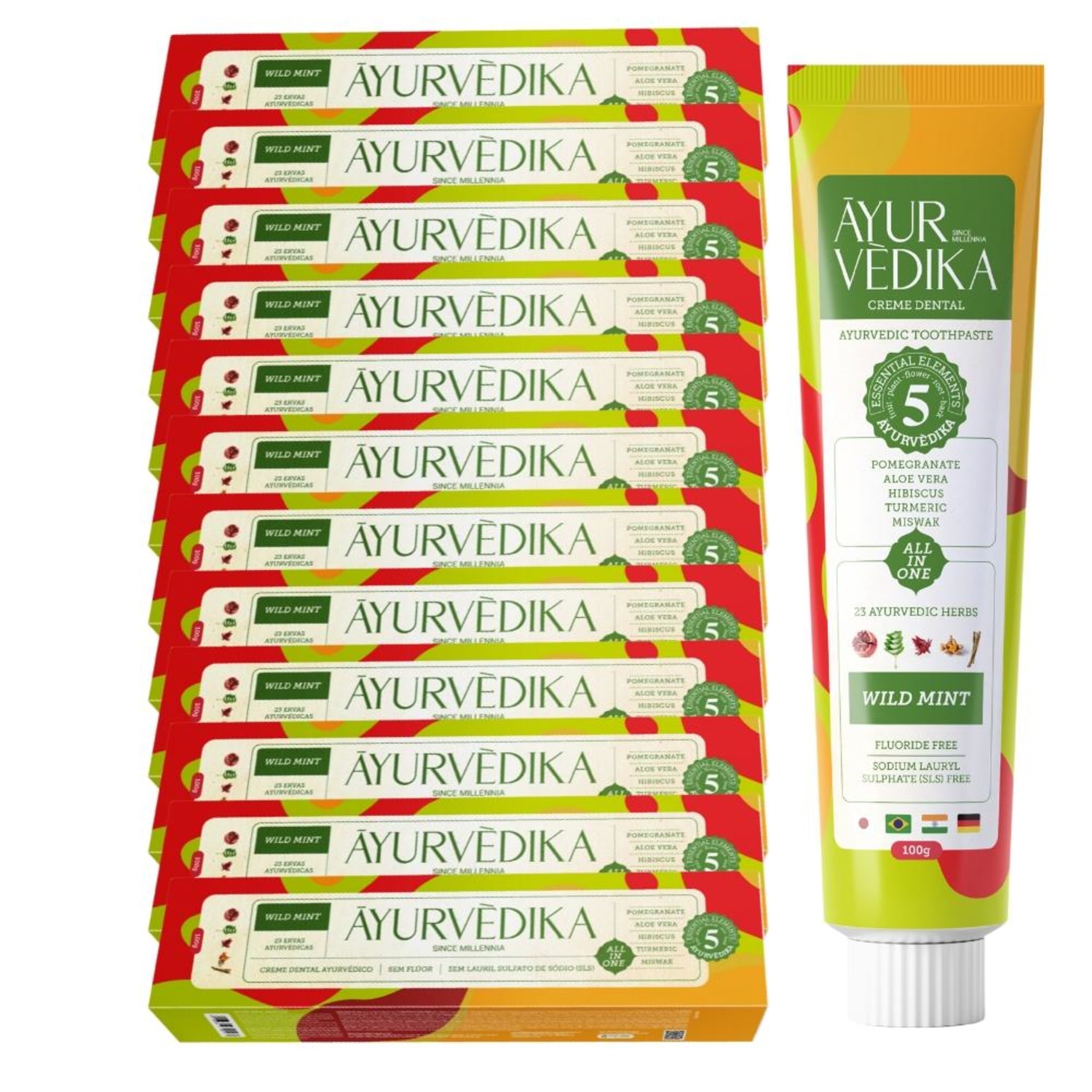 Kit 12 Creme Dental Ayurvédika Sem Flúor Wild Mint Natural 100g