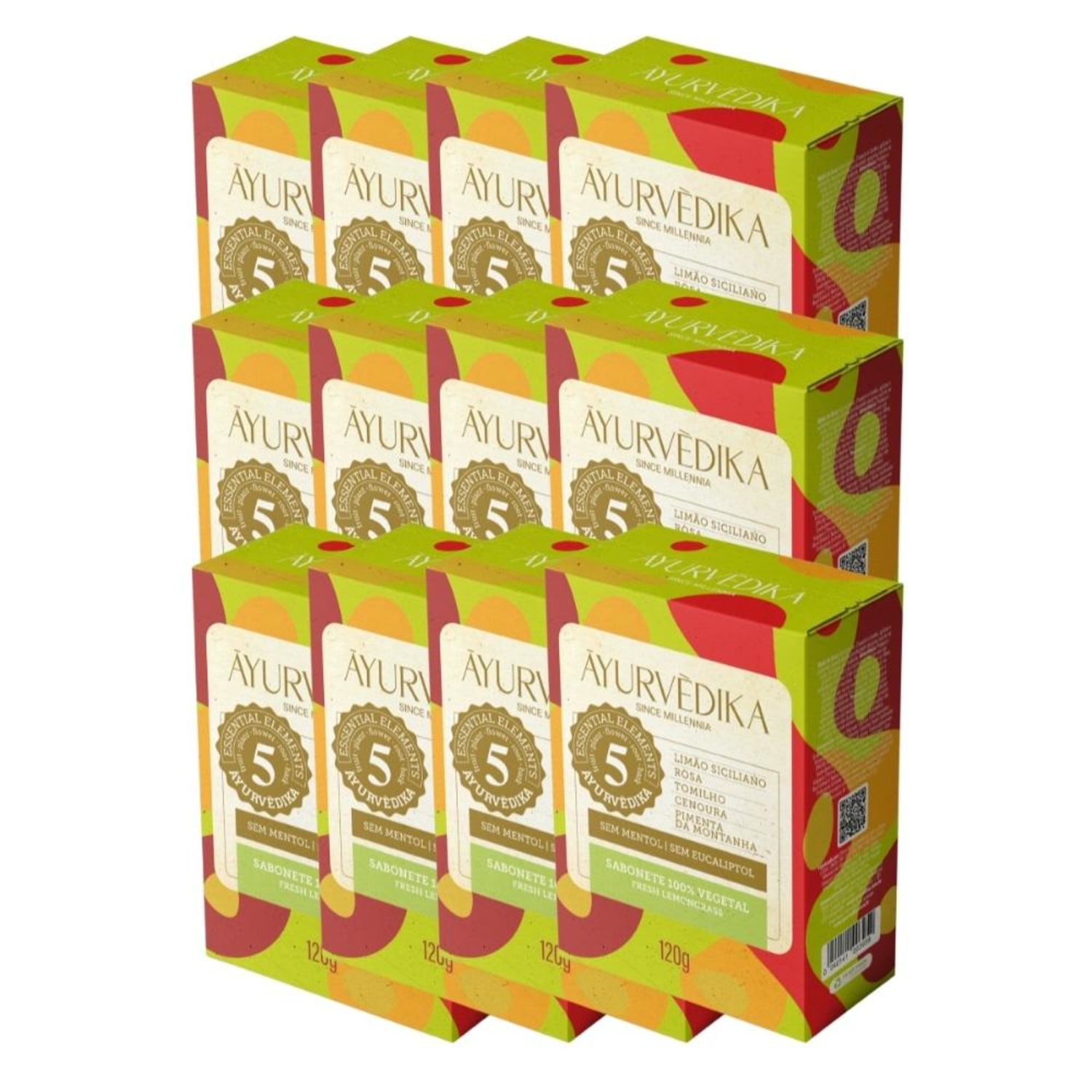 Kit 12 Sabonetes Barra 100% Vegetais LemonGrass Ayurvédika 120g