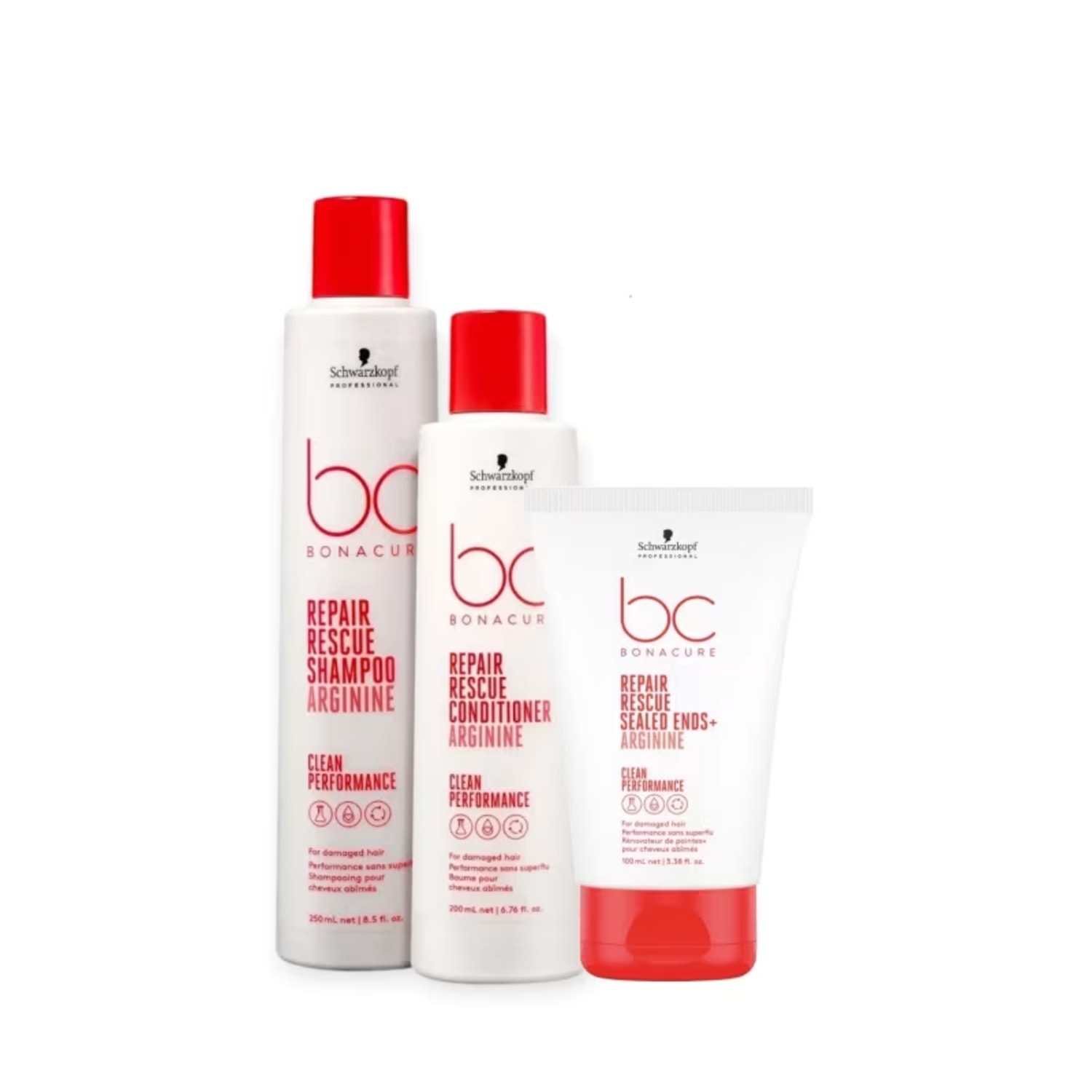 Kit Schwarzkopf Professional BC Bonacure Repair Rescue - Shampoo 250ml + Condicionador 200ml + Reparador de Pontas 100ml