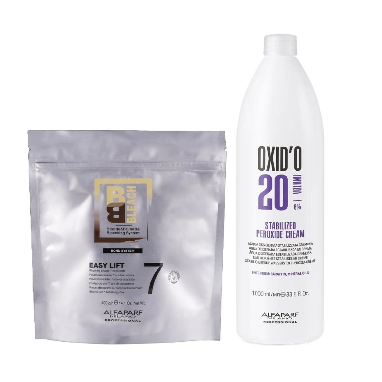 Kit Alfaparf Milano - Pó Descolorante 7 Tons 400g + Água Oxigenada 6% 20 Volumes 1L