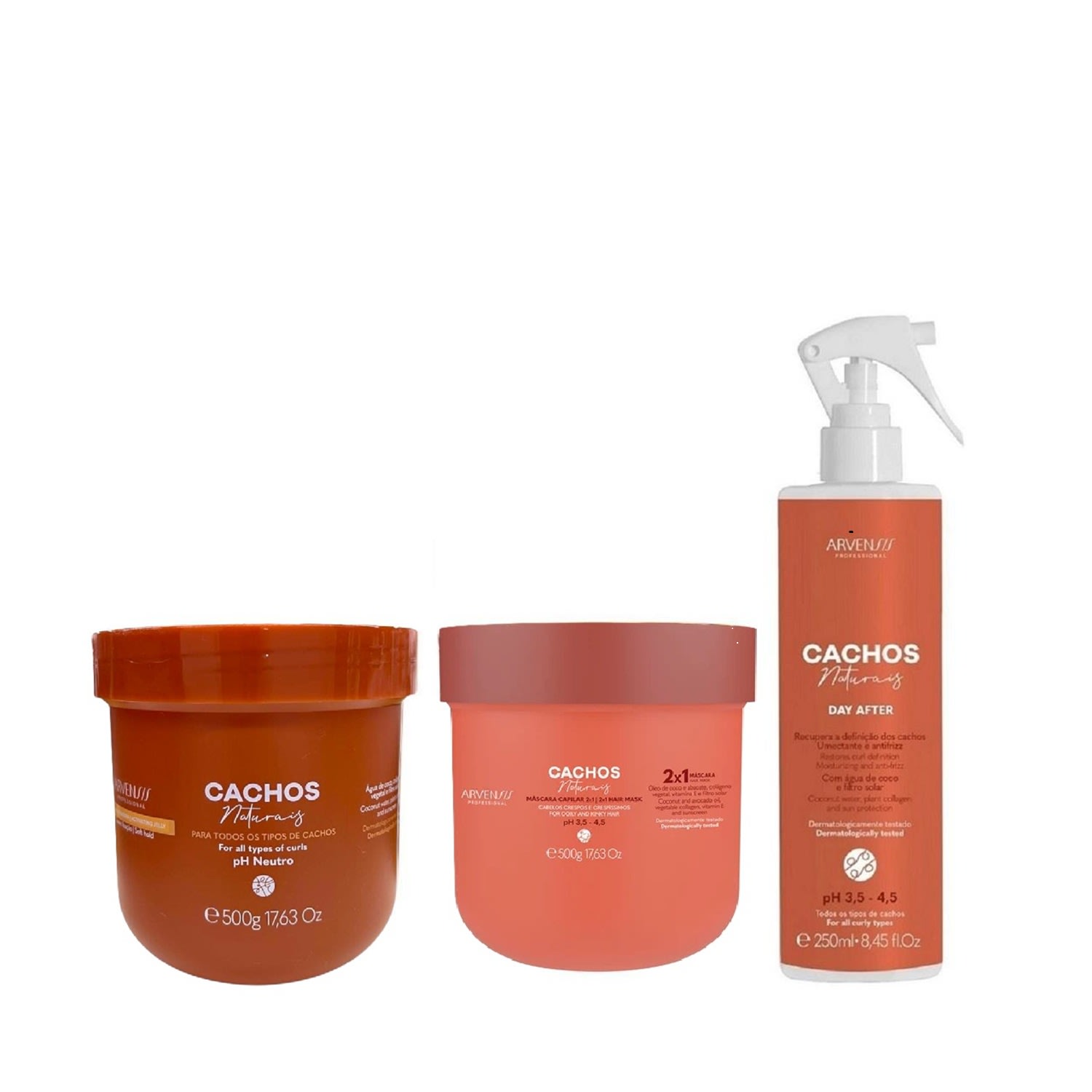 Kit Arvensis Cachos Naturais - Day After 250ml + Gelatina Ativadora 500g + Máscara Capilar 2x1 500g