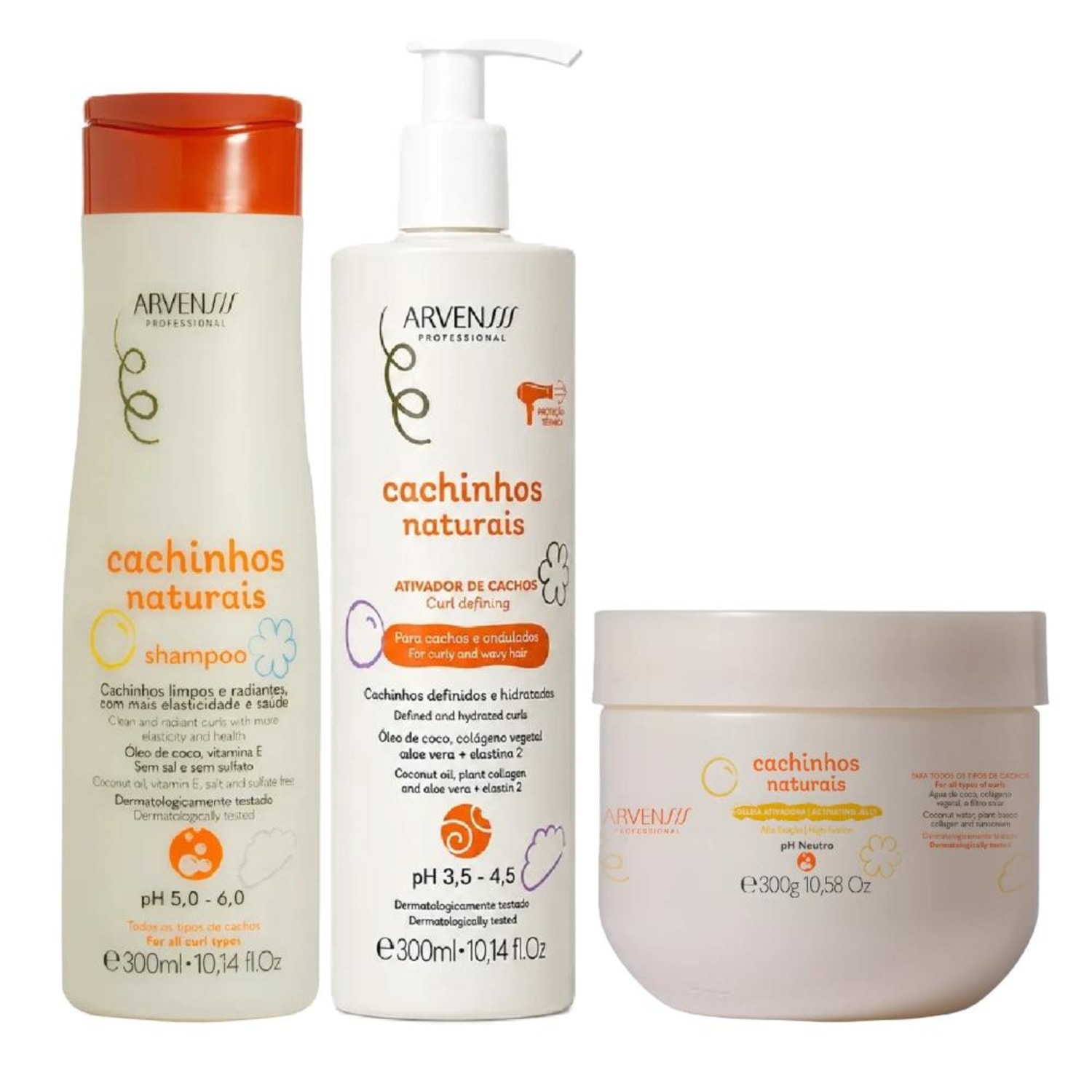 Kit Arvensis Cachinhos Naturais - Shampoo 300ml + Ativador Ondulados 300ml + Geleia Alta Fixação 300g