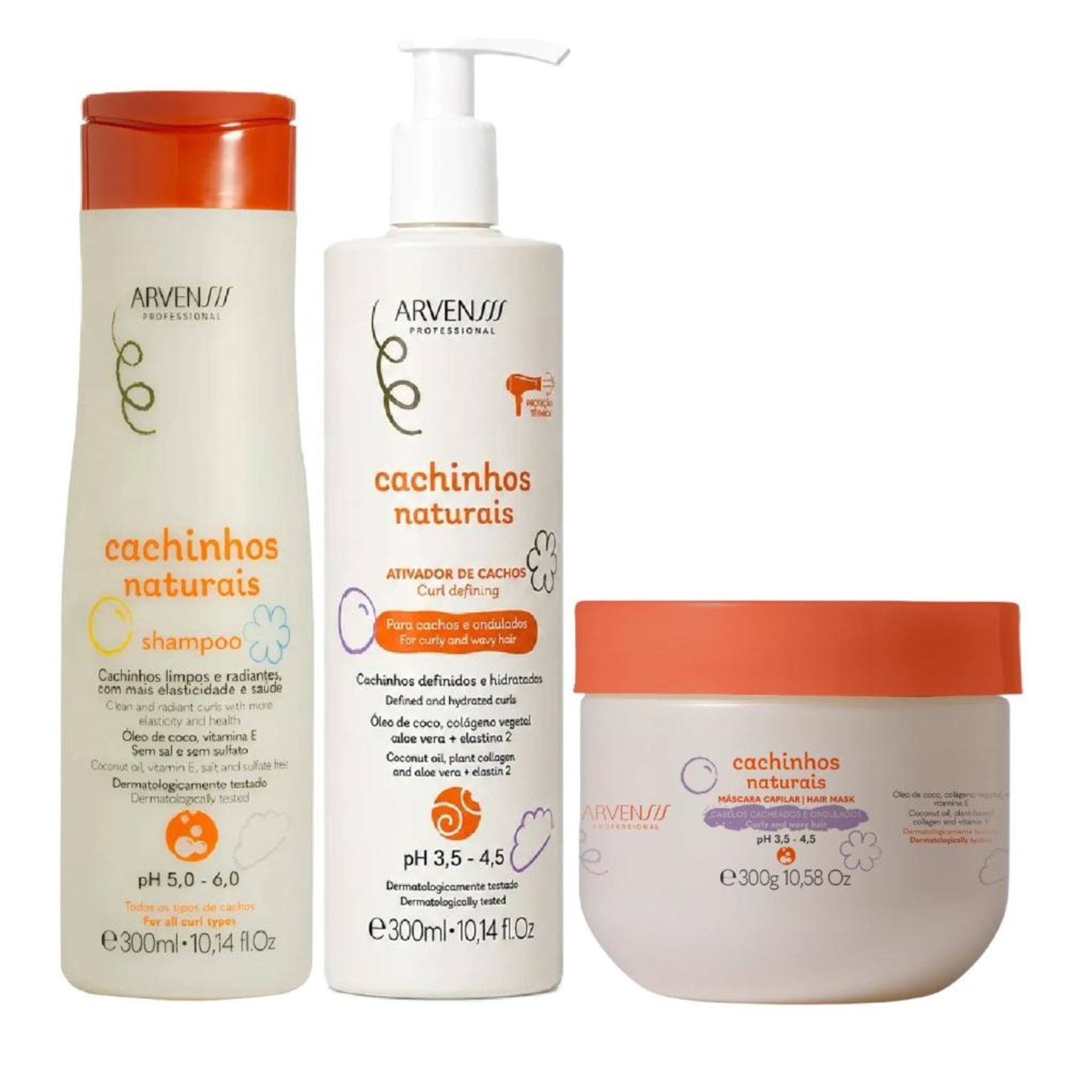 Kit Arvensis Cachinhos Naturais - Shampoo 300ml + Ativador Ondulados 300ml + Máscara Ondulados 300g