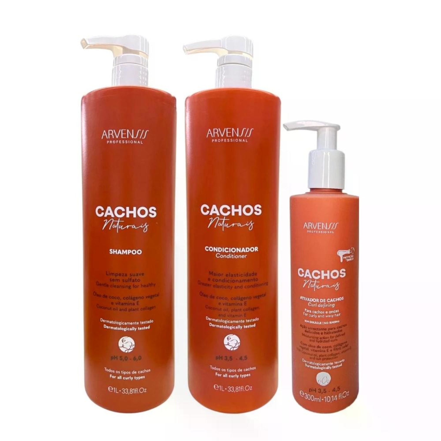 Kit Arvensis Professional Cachos Naturais - Shampoo 1L + Condicionador 1L + Ativador De Cachos 300ml