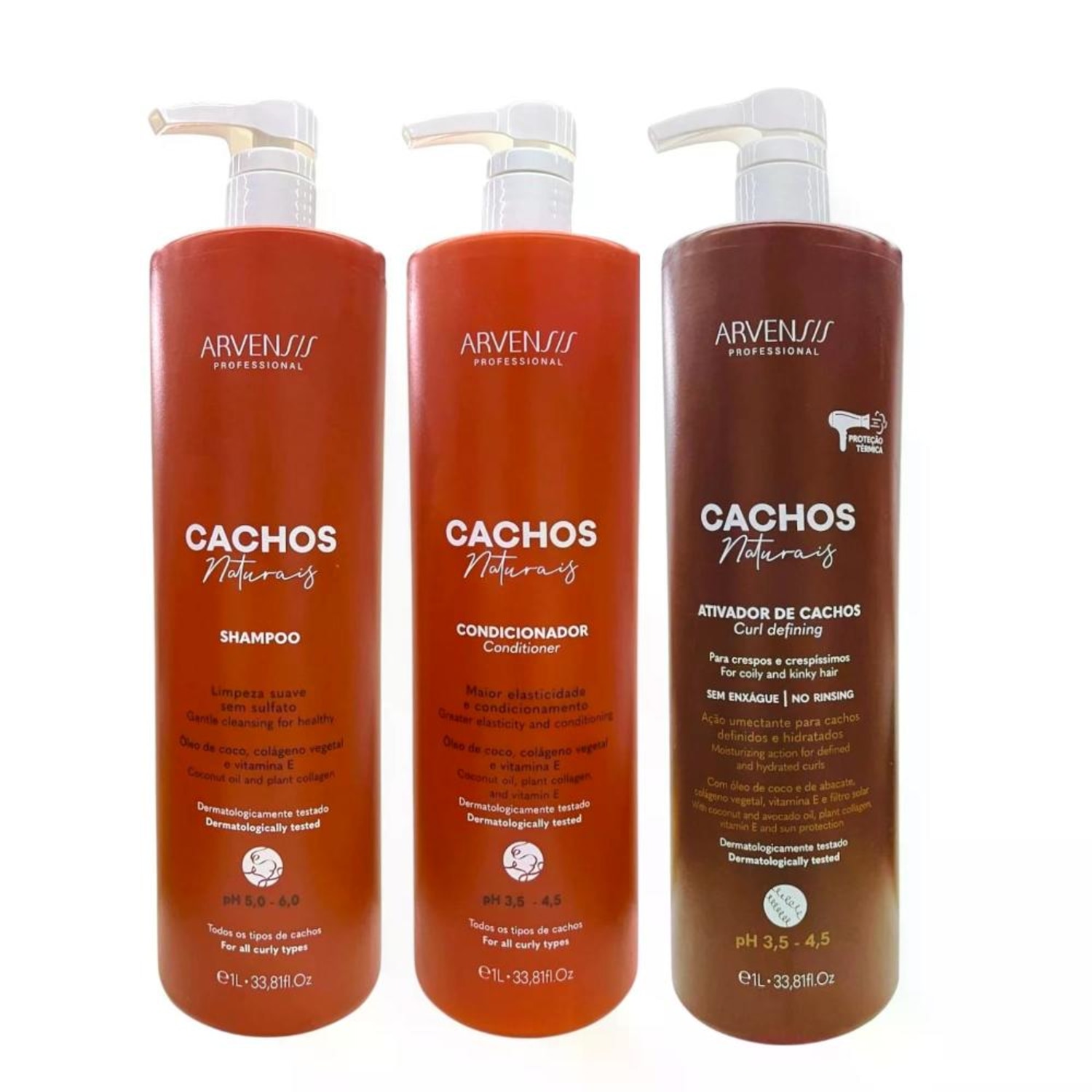 Kit Arvensis Professional Cachos Naturais - Shampoo 1L + Condicionador 1L + Ativador De Cachos Crespos 1L