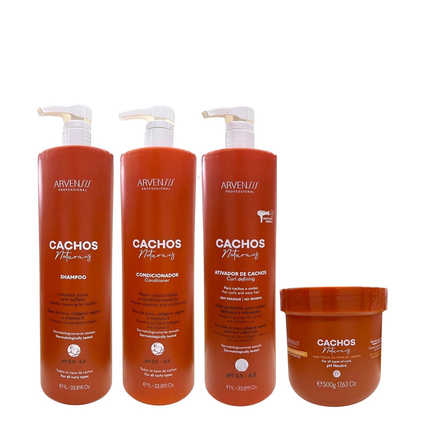 Kit Arvensis Cachos Naturais- Shampoo 1L + Condicionador 1L + Ativador De Cachos 1L + Geleia Ativadora 500g