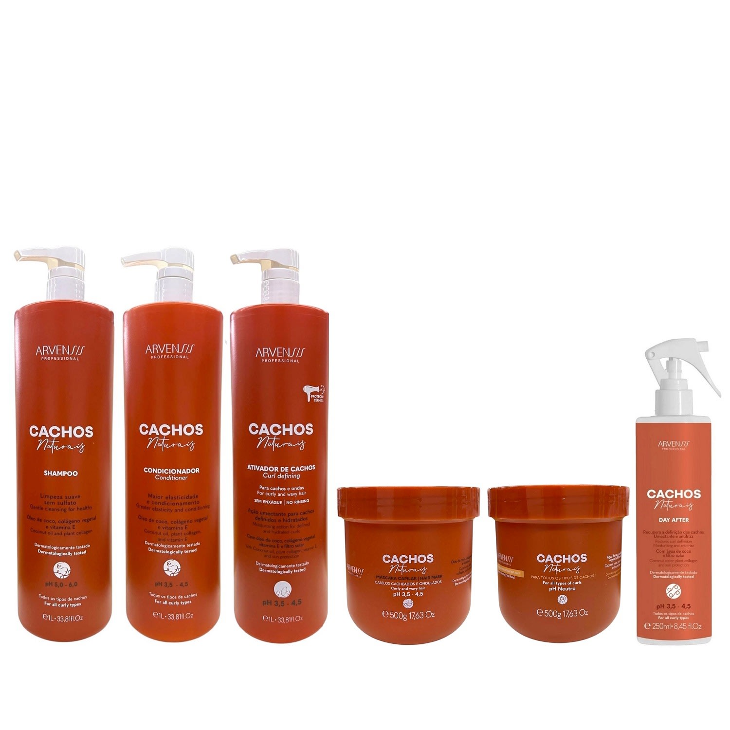 Kit Arvensis Cachos Shampoo & Condicionador & Ativador 1L + Máscara & Geleia Ativadora 500g + Day After 250g
