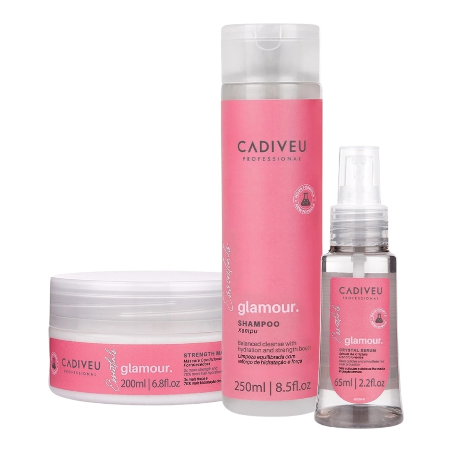 Kit Cadiveu Professional Glamour - Shampoo 250ml + Máscara 200ml + Sérum 65ml