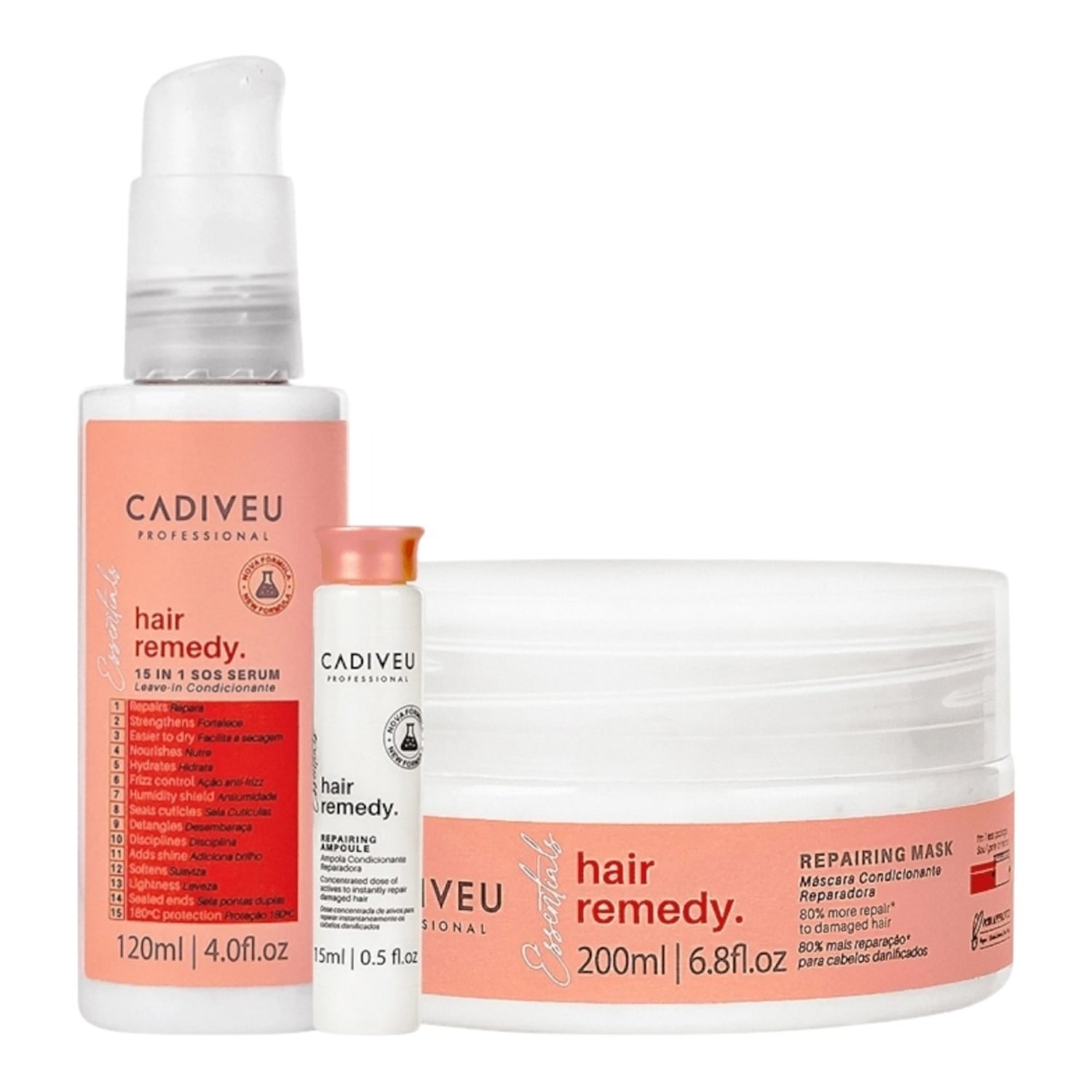 Kit Cadiveu Hair Remedy - Máscara 200ml + Leave-In 120ml + Ampola 15ml