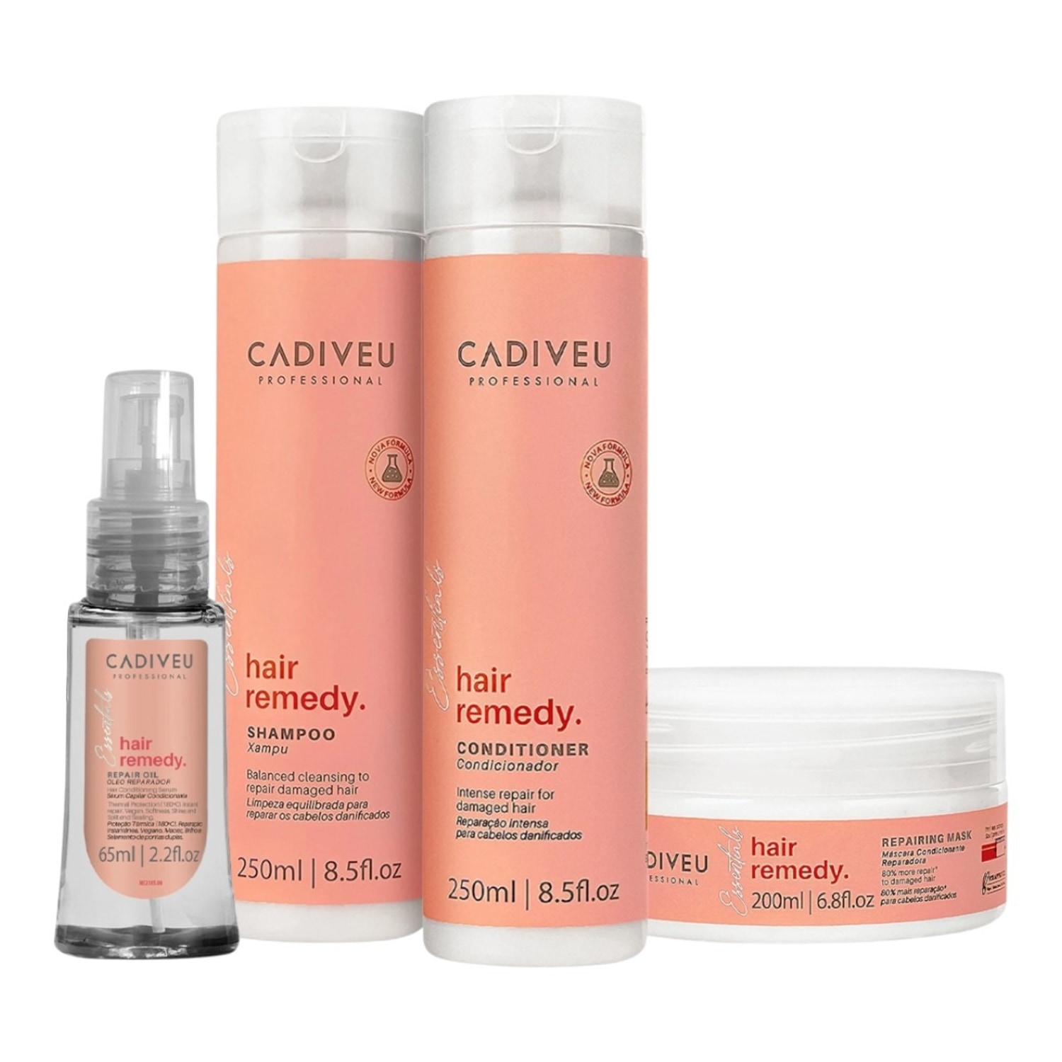 Kit Cadiveu Professional Hair Remedy - Shampoo & Condicionador 250ml + Máscara 200ml + Óleo 65ml
