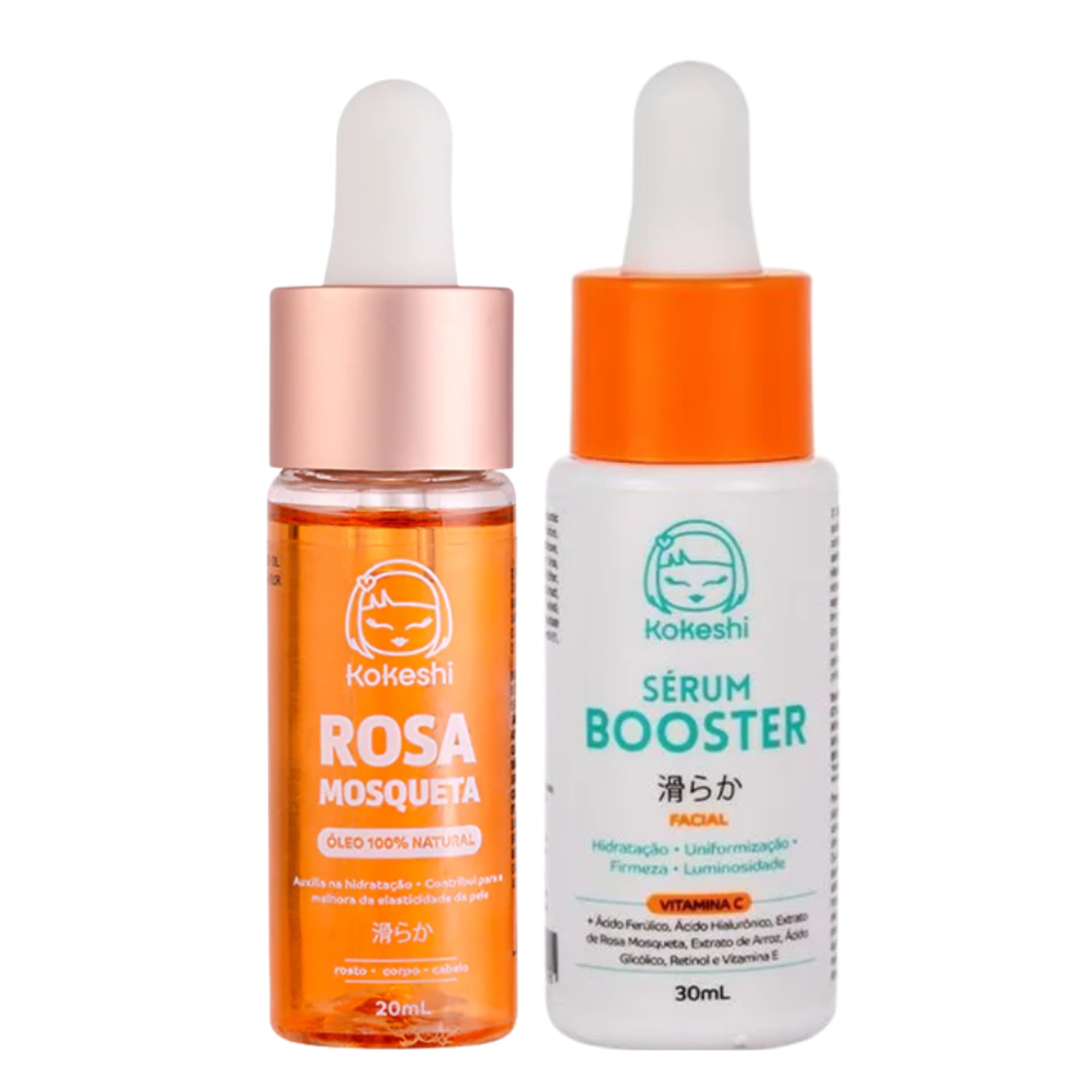 Kit Kokeshi Óleo de Rosa Mosqueta + Sérum Booster Facial | Hidratação, Firmeza e Luminosidade