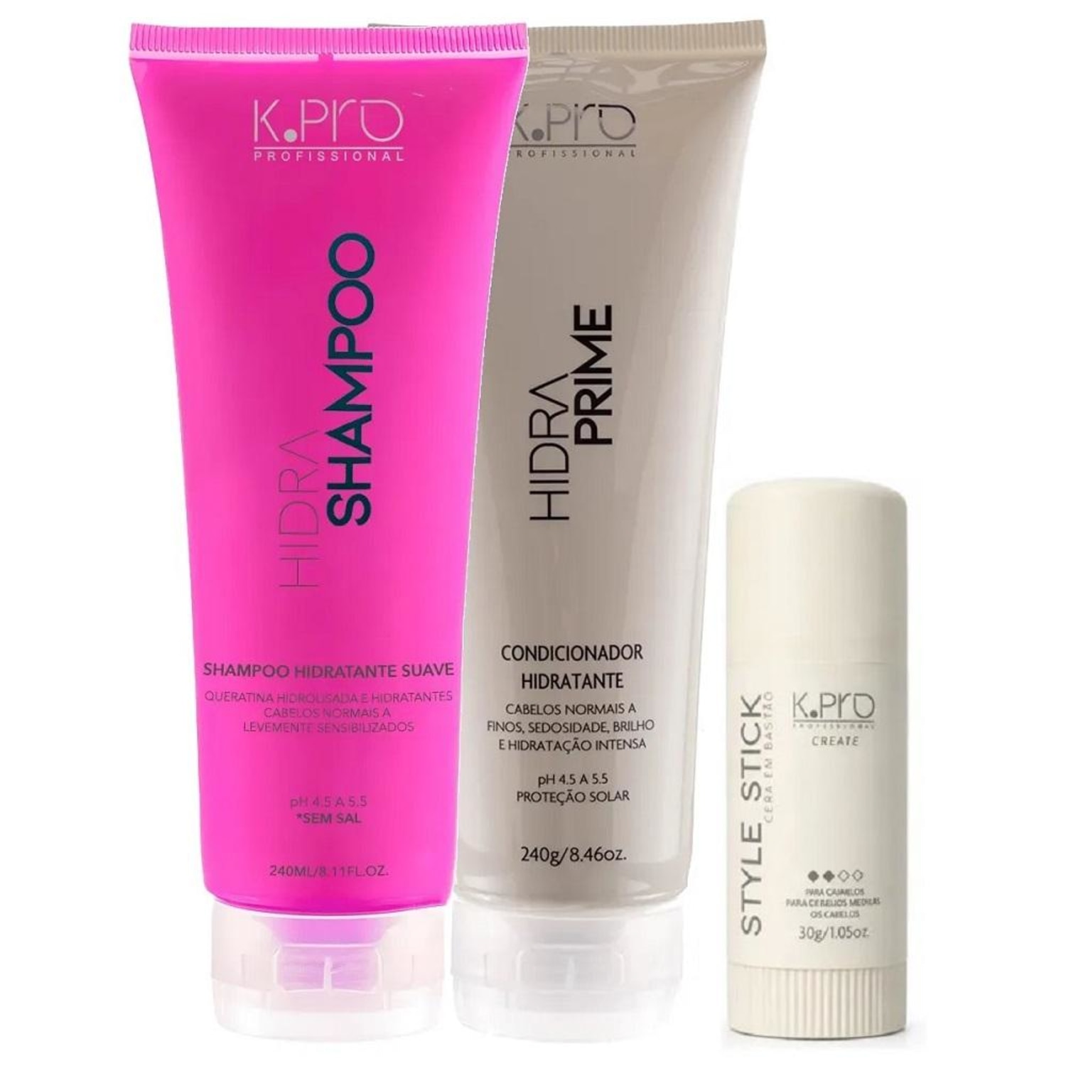 Kit K.Pro Hidra - Shampoo 240ml + Condicionador Prime 240g + Style Stick 30g