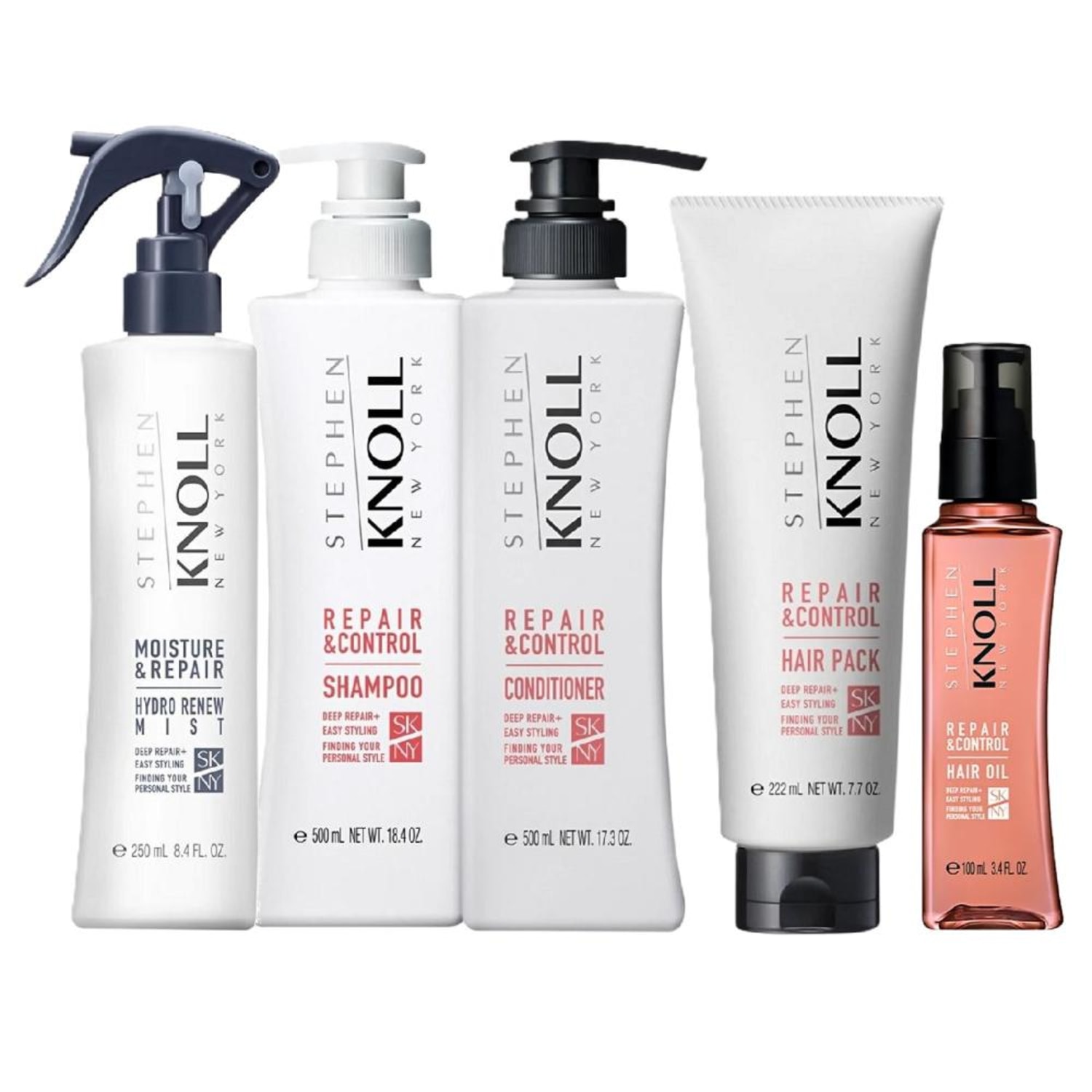 Stephen Knoll Repair & Control Shampoo & Condicionador 500ml + Máscara 222ml + Leave-in Moisture 250ml + Hair Oil 100ml