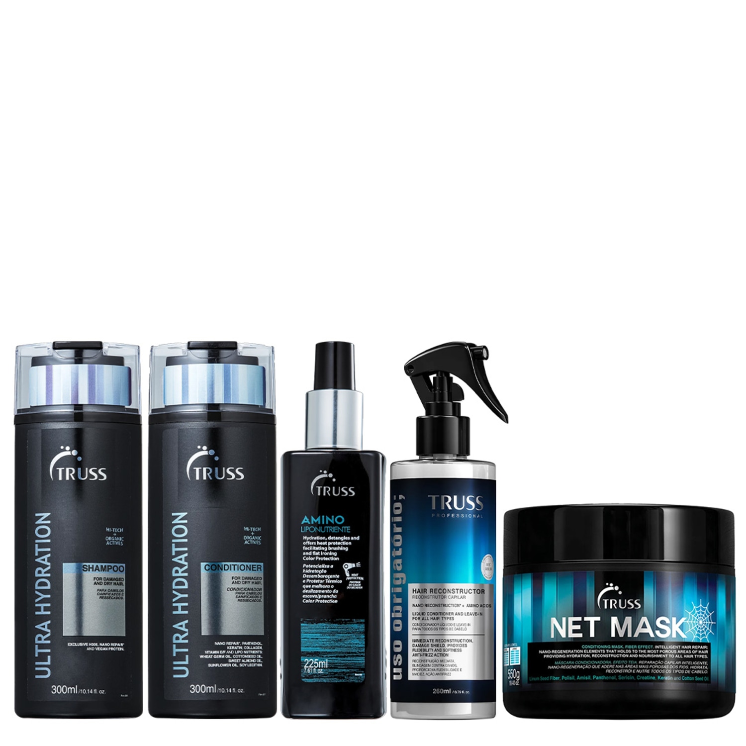 Truss Ultra Hydration Kit Shampoo Condicionador Amino Net Mask e Uso Obrigatório Reconstrutor 260ml