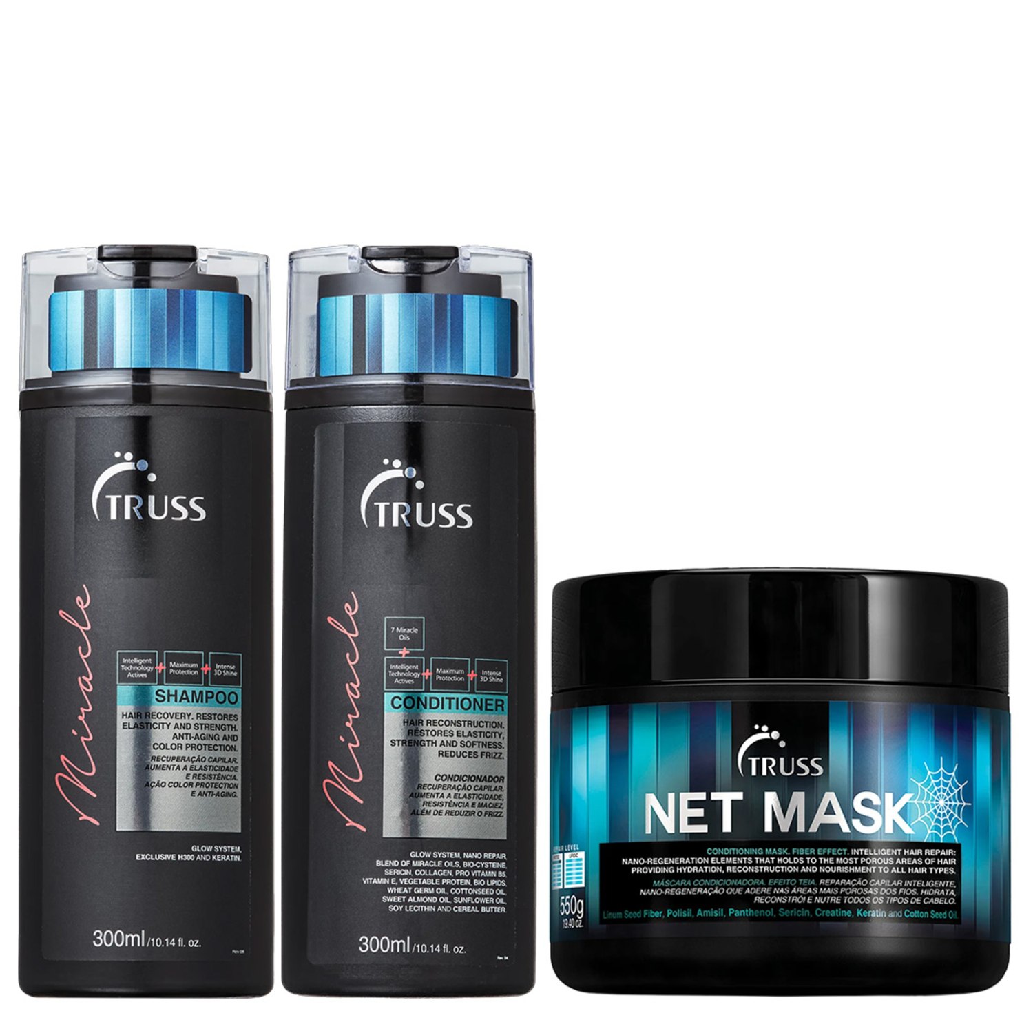 Truss Miracle Kit Shampoo Condicionador e Net Mask 550g