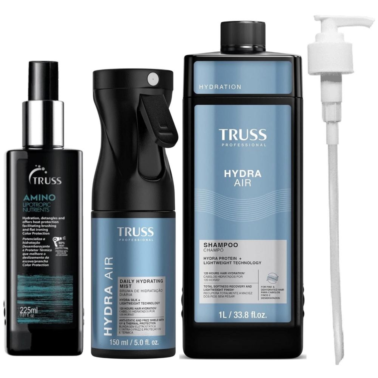 Kit Truss Hydra Air - Shampoo 1L + Bruma 150ml + Amino 225ml + Válvula Pump