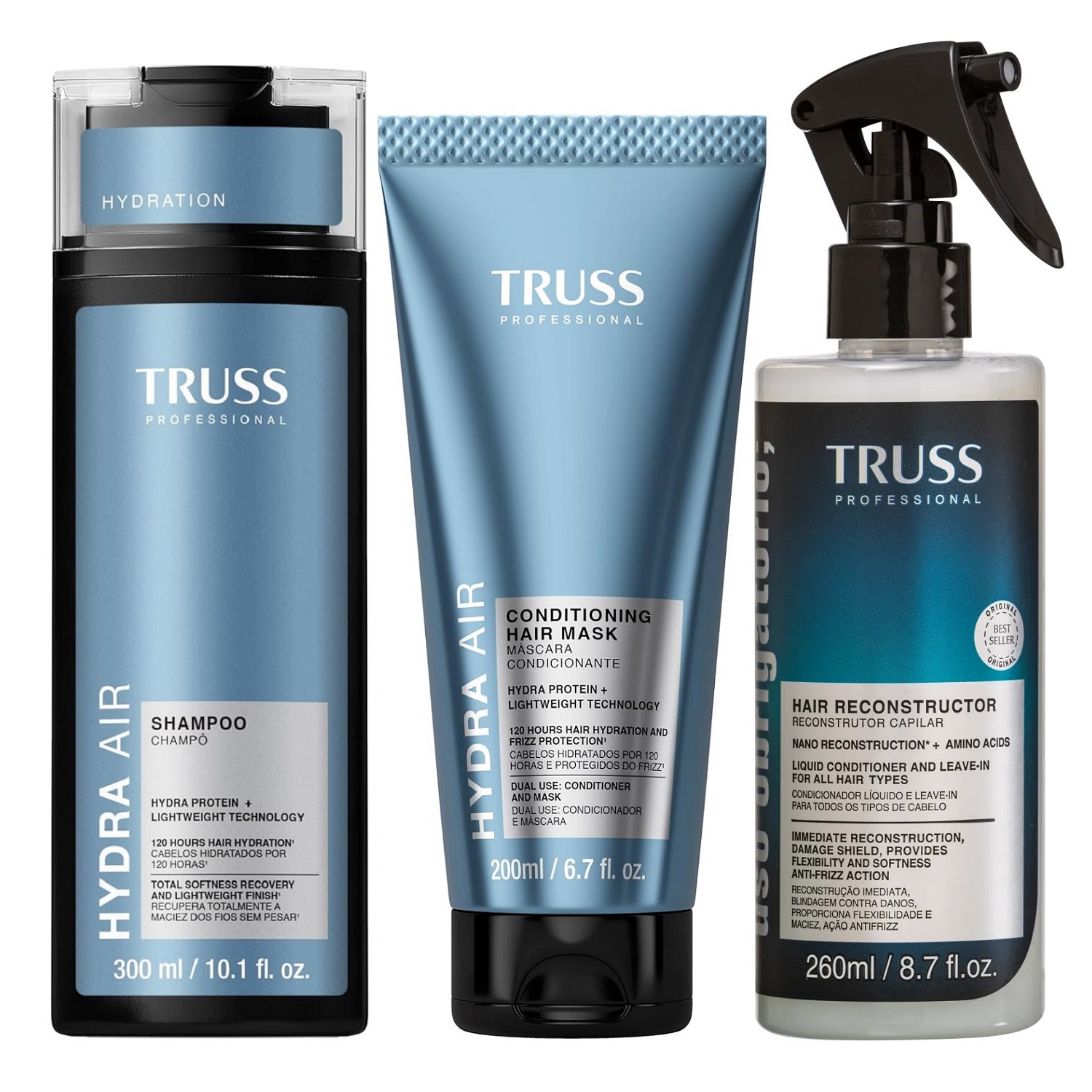 Kit Truss Hydra Air - Shampoo 300ml + CondMask 200ml + Uso Obrigatório 260ml
