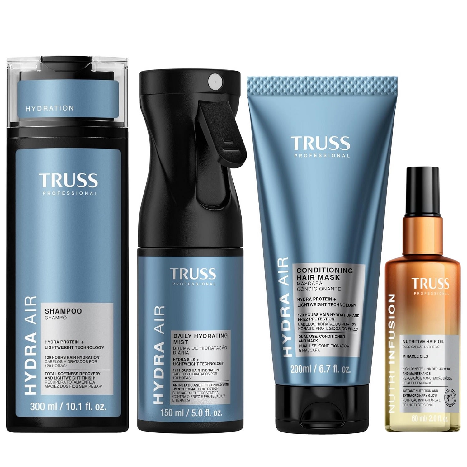 Kit Truss Hydra Air - Shampoo 300ml + CondMask 200ml + Bruma150ml + Nutri Infusion Oil 60ml