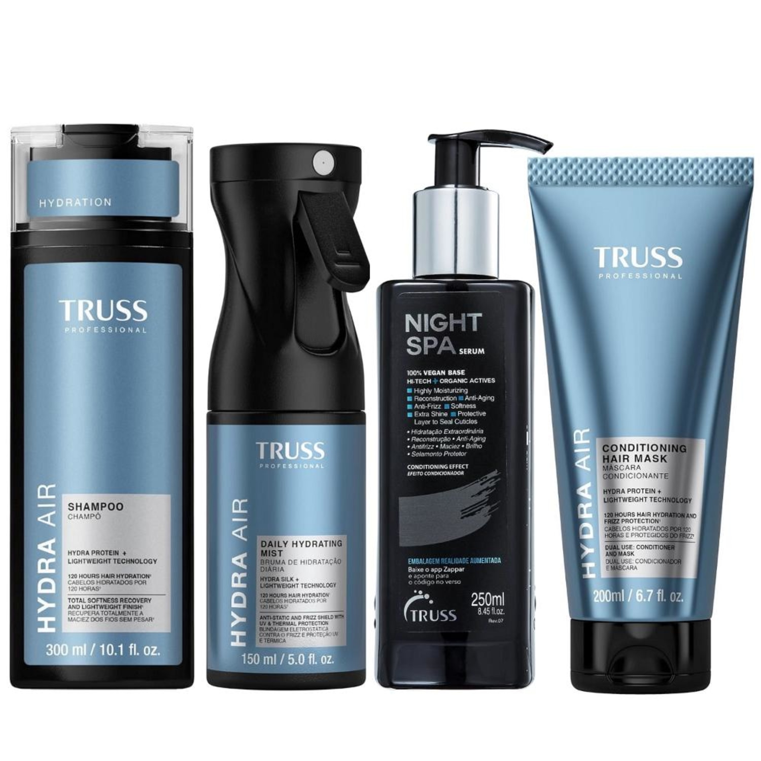 Kit Truss Hydra Air - Shampoo 300ml + CondMask 200ml + Bruma150ml + Night SPA 250ml