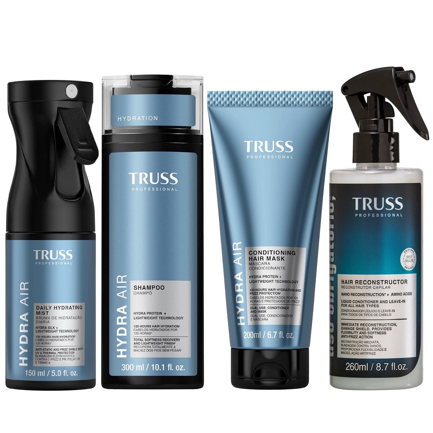 Kit Truss Hydra Air - Shampoo 300ml + CondMask 200ml + Bruma150ml + Uso Obrigatório 260ml