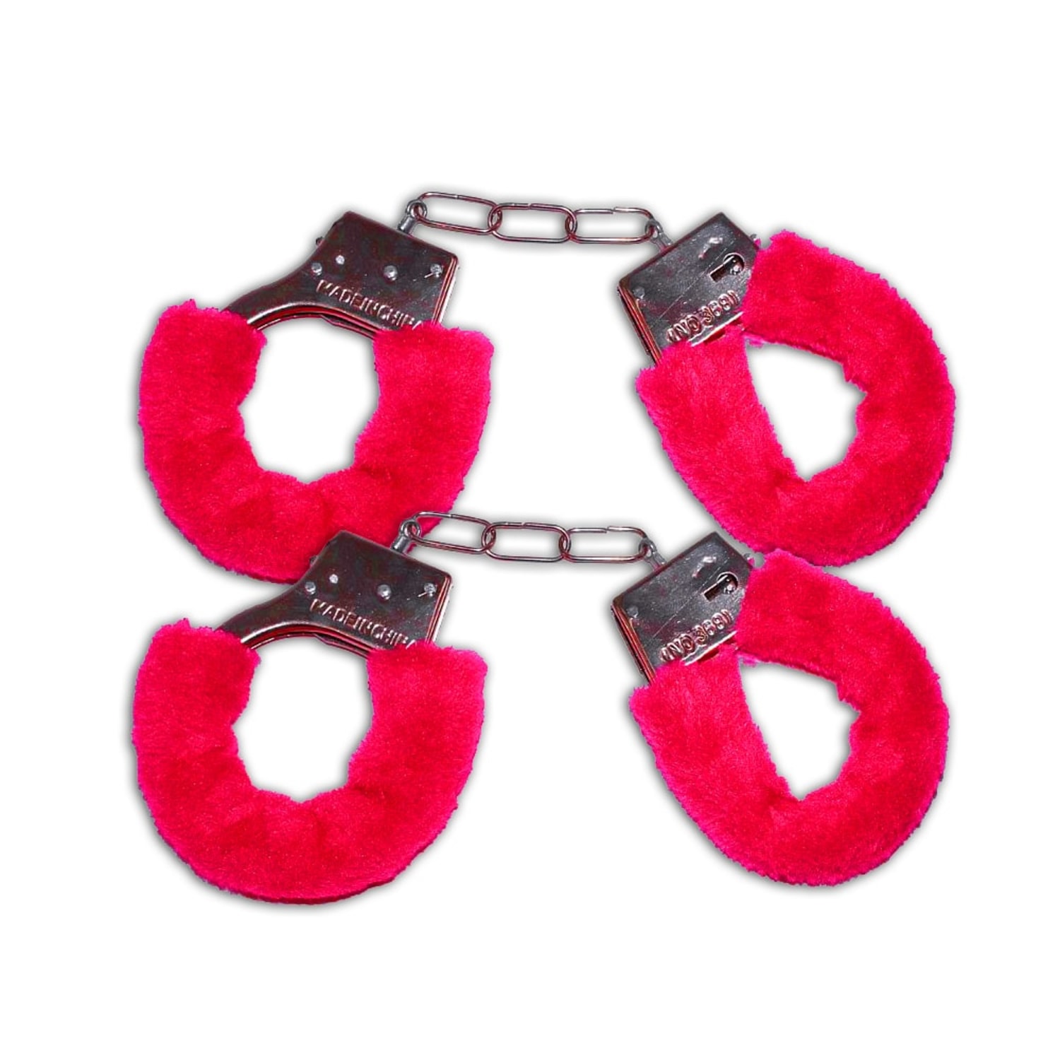 Kit com 2 Algemas em Metal com Pelúcia Vermelha Hand Cuffs