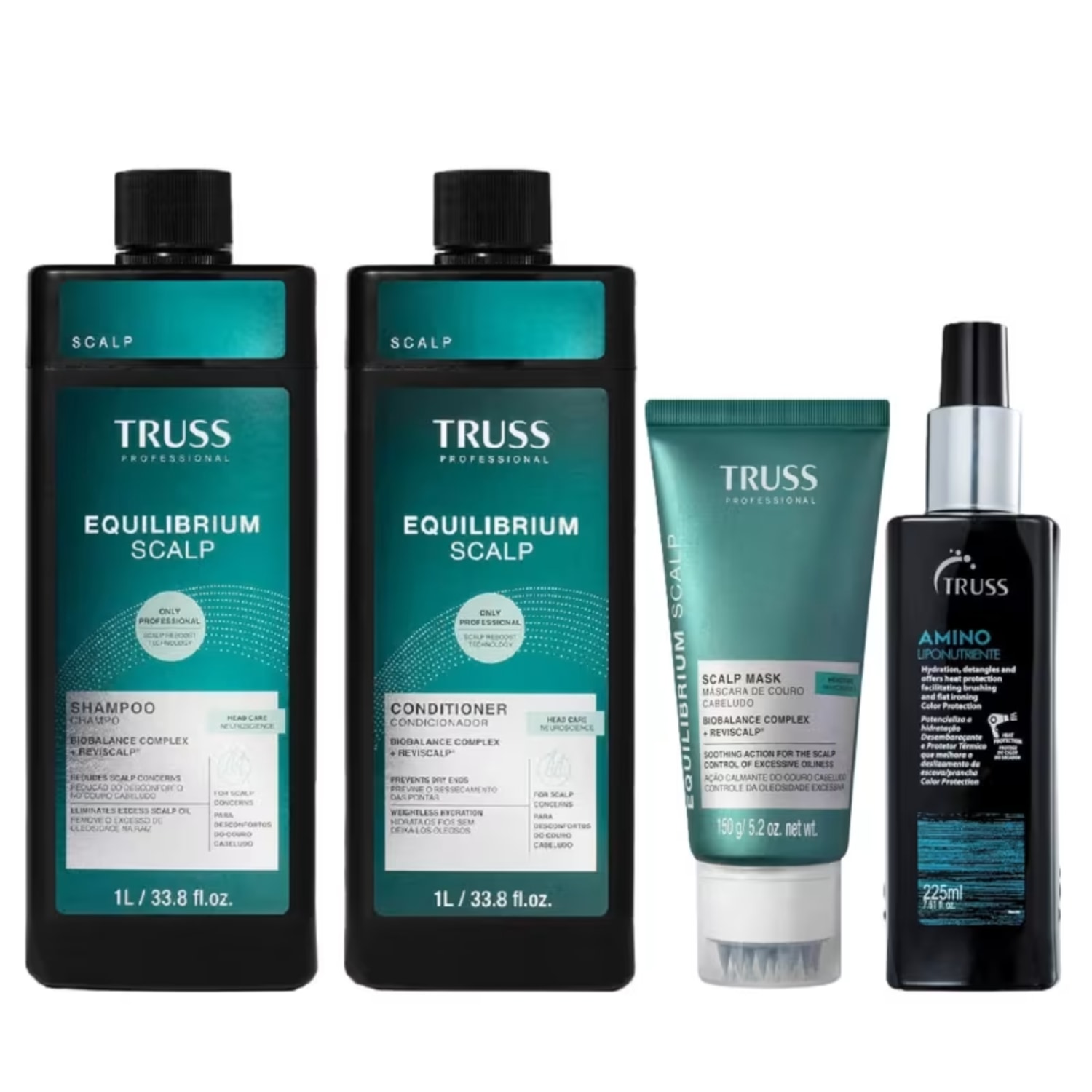 Kit Truss Equilibrium Scalp - Shampoo 1L + Condicionador 1L + Máscara 150g + Amino Liponutriente 225ml