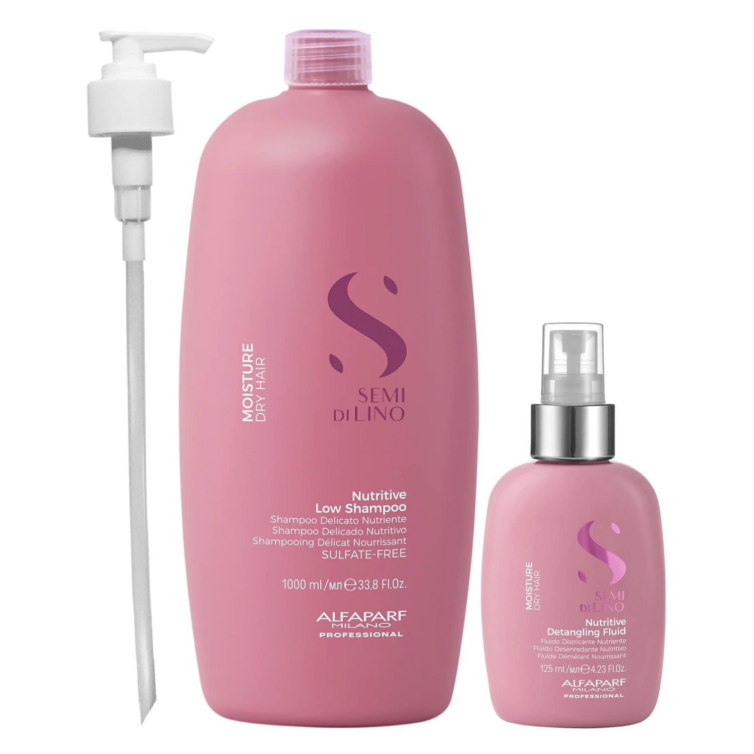 Kit Alfaparf Semi Di Lino Moisture - Shampoo 1L + Fluído 125ml Válvula Pump