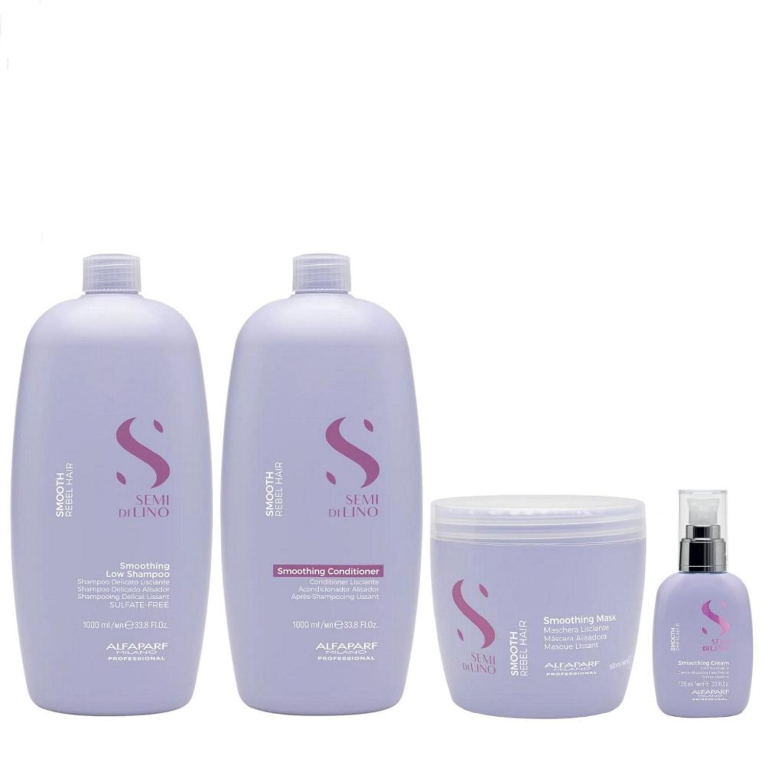 Kit Alfaparf Semi Di Lino Smooth Smoothing - Shampoo & Condicionador 1 Litro + Máscara 500ml + Cream Leave-In 125ml