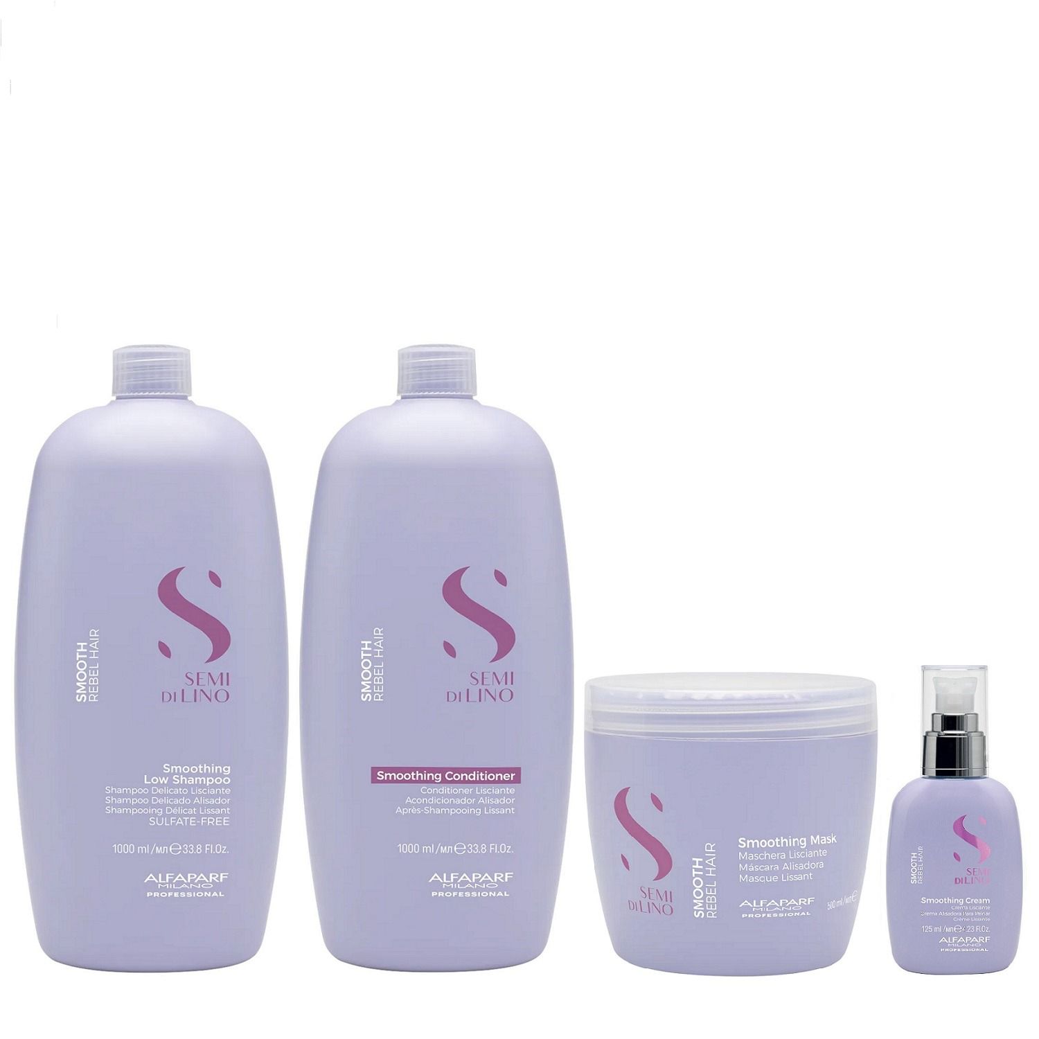 Kit Alfaparf Semi Di Lino Smooth Smoothing - Shampoo & Condicionador 1 Litro + Máscara 500ml + Cream Leave-In 125ml