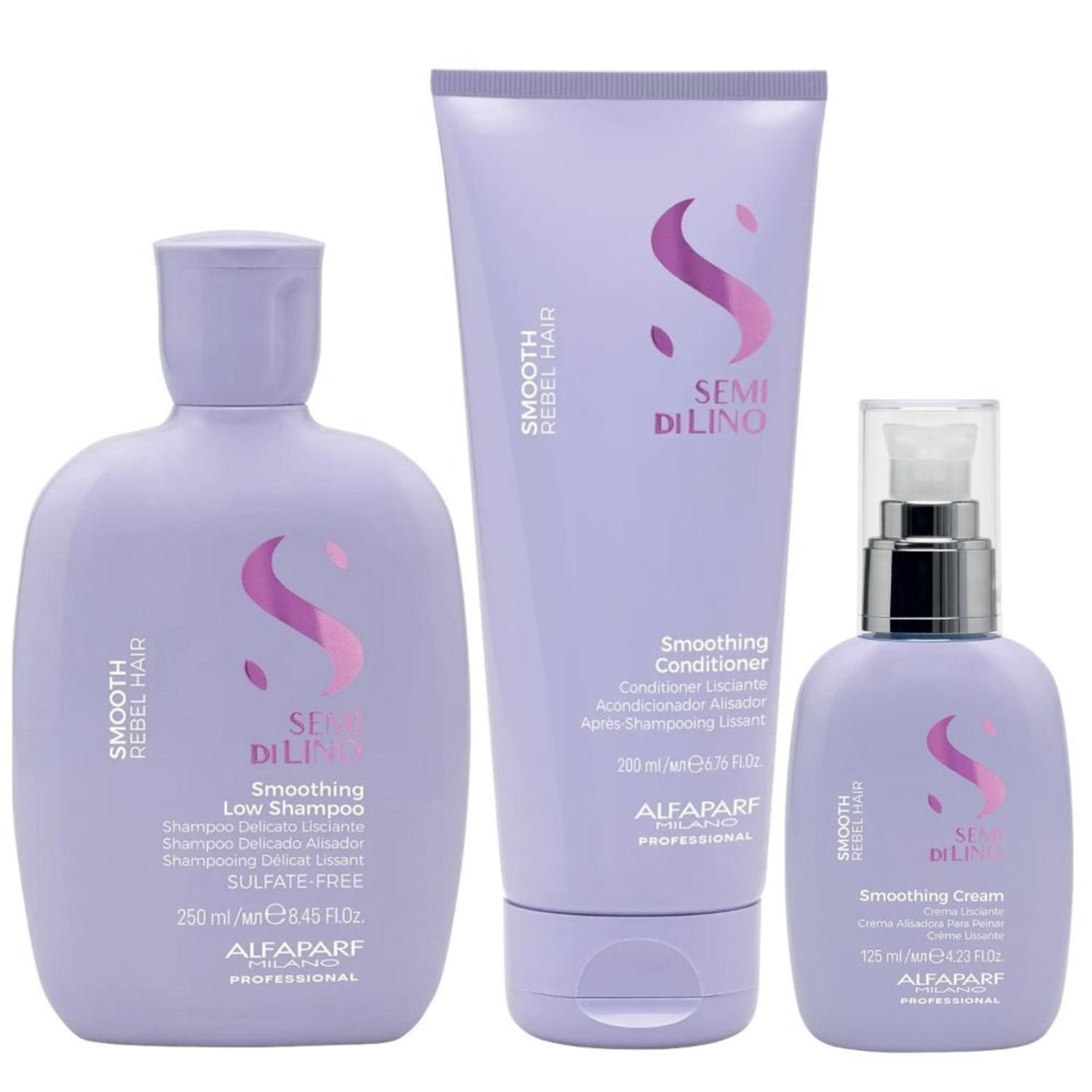 Kit Alfaparf Semi Di Lino Smooth - Shampoo 250ml & Condicionador 200ml + Cream Leave-In 125ml