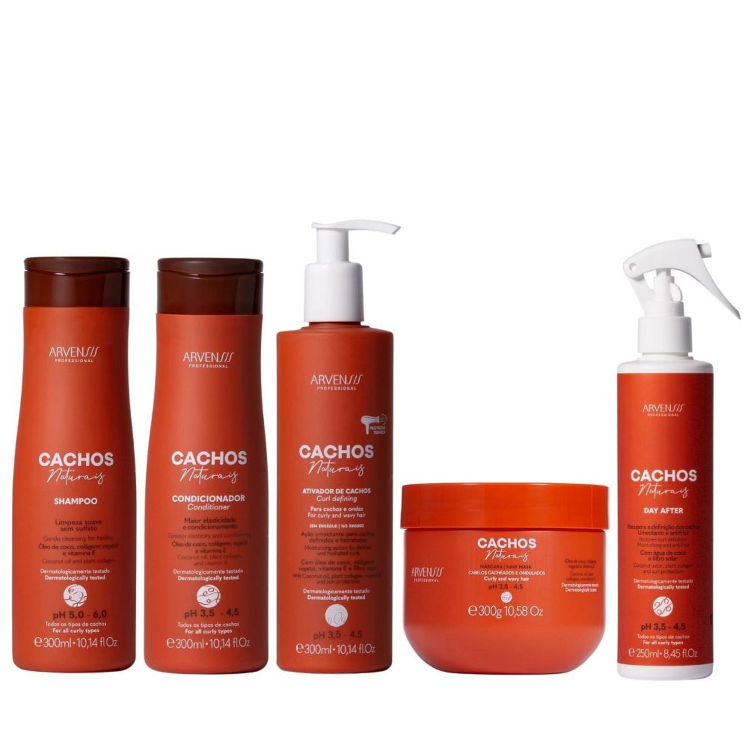 Kit Arvensis Cachos Naturais - Shampoo & Condicionador 300ml + Ativador 300ml + Day After 250ml + Máscara 300