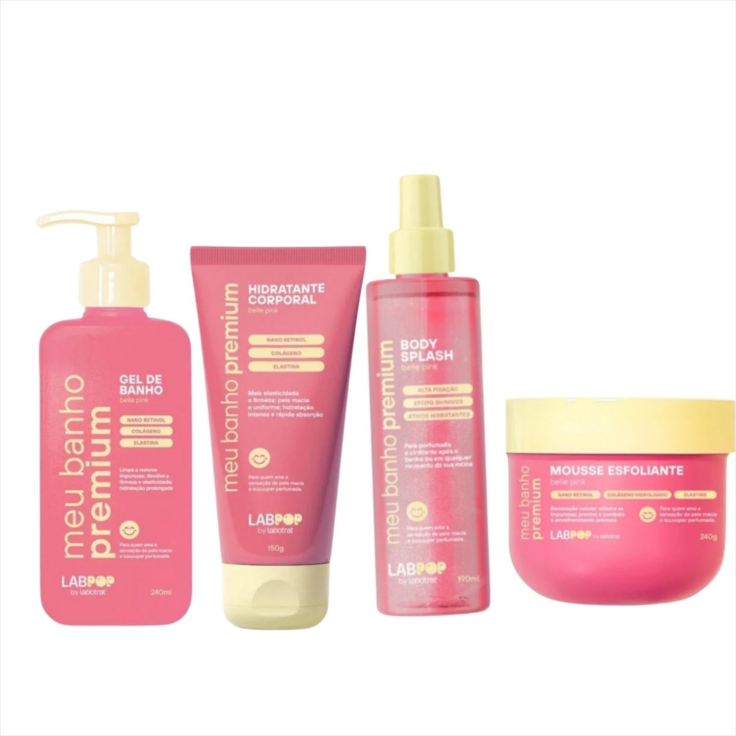 Kit Labotrat Banho Premium Belle Pink Gel Banho+Hidr+Esfo+Splash
