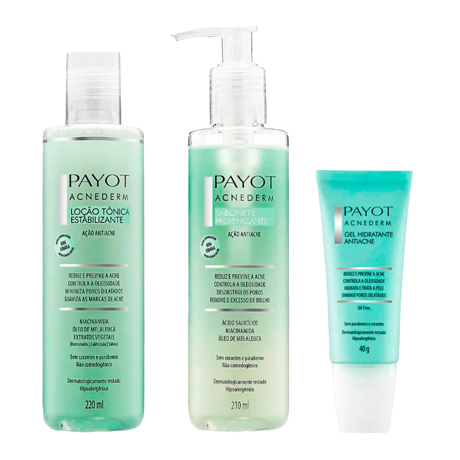 Kit Payot Acnederm Sabonete Liquído + Loção Tônica + Gel Hidratante