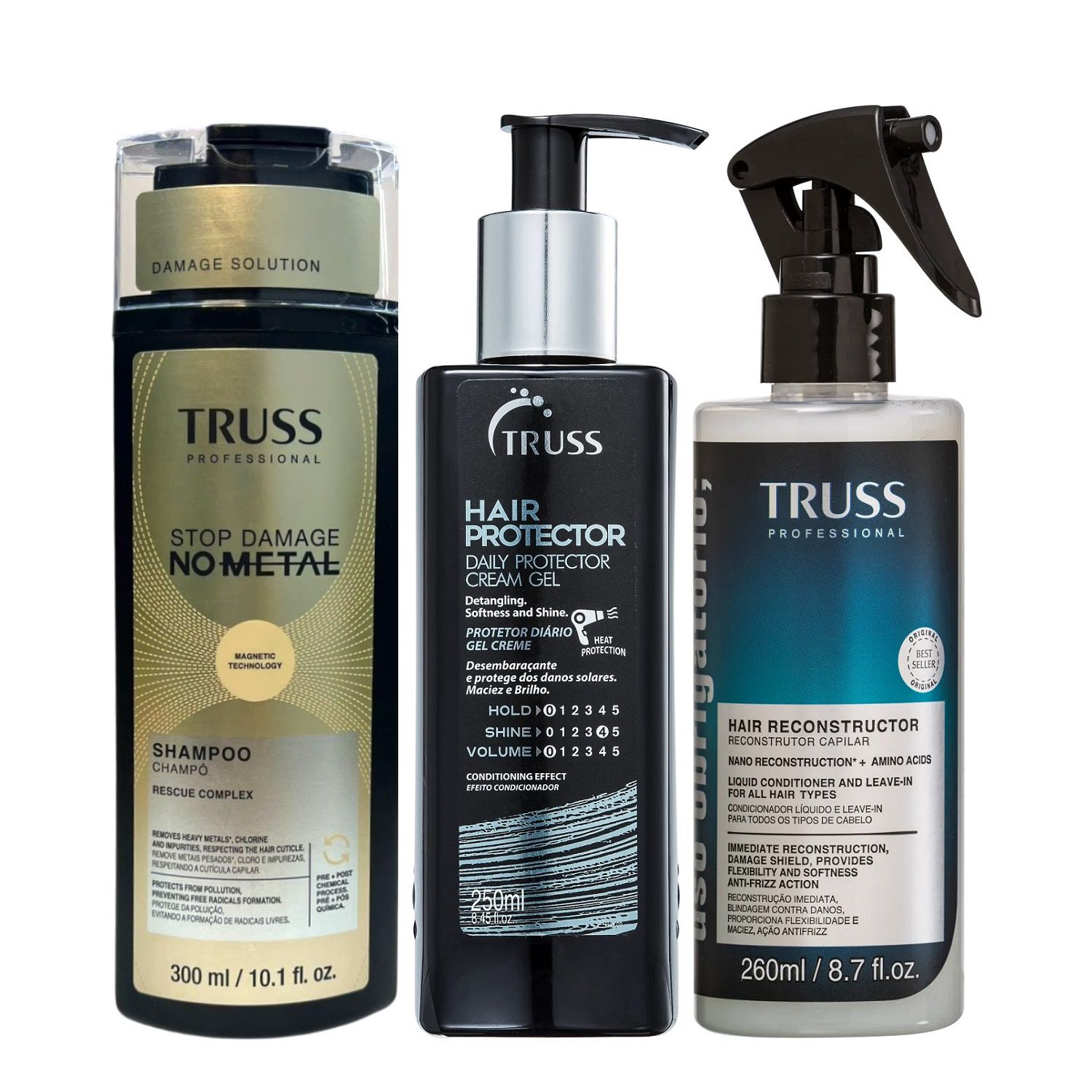 Kit Truss No Metal - Shampoo 300ml + Hair Protector 250ml + Spray Uso Obrigatório 260ml