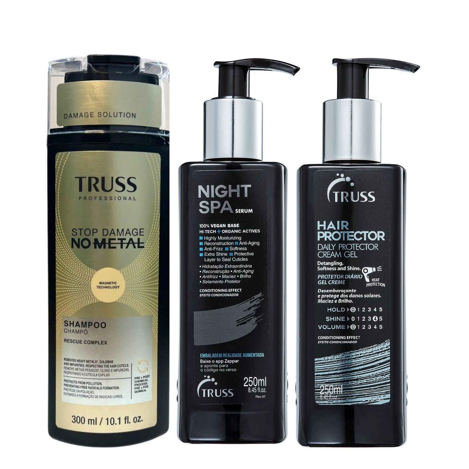 Kit Truss No Metal - Shampoo 300ml + Night SPA 250ml + Hair Protector 250ml