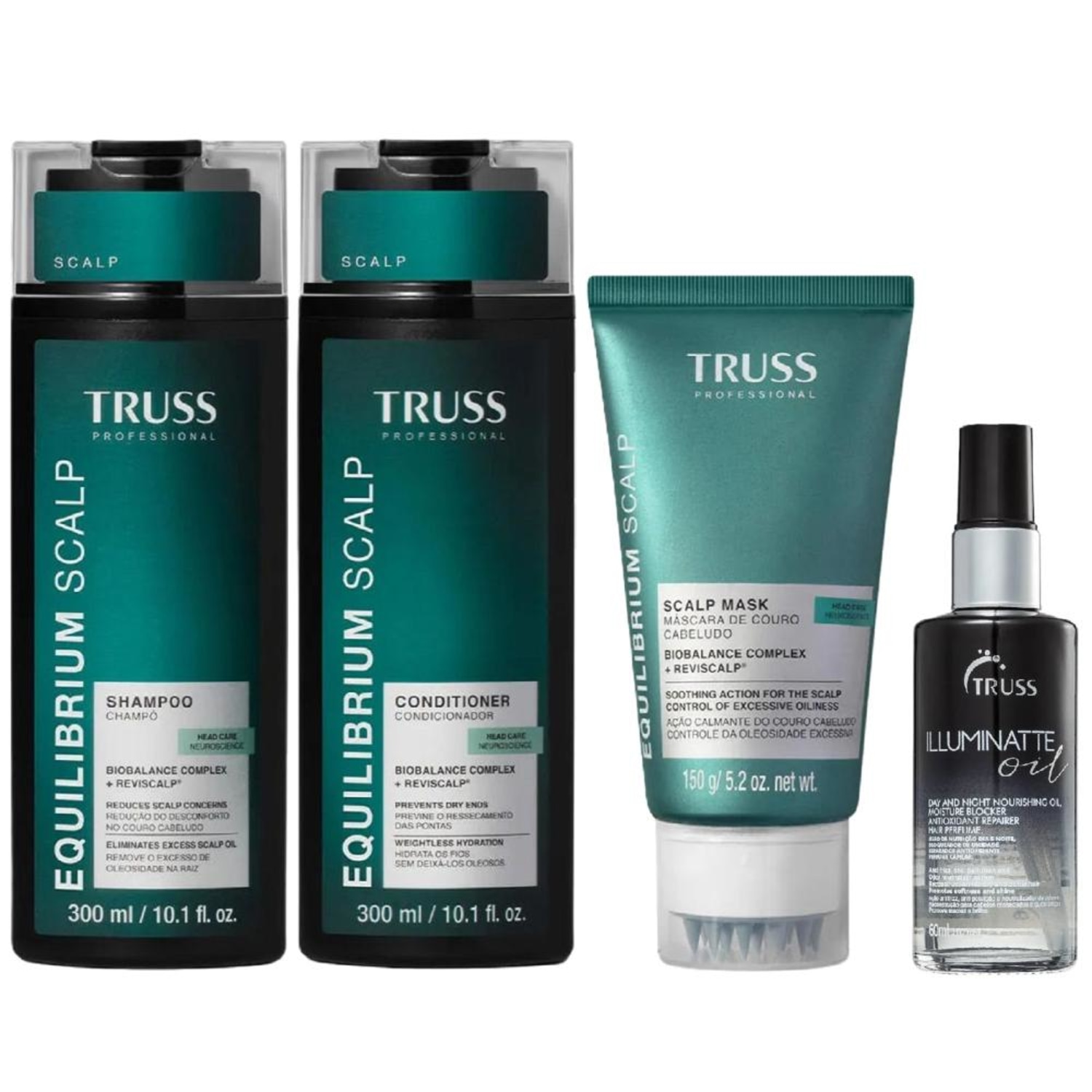 Kit Truss Equilibrium Scalp - Shampoo 300ml + Condicionador 300ml + Máscara 150g + Illuminatte Oil 60ml