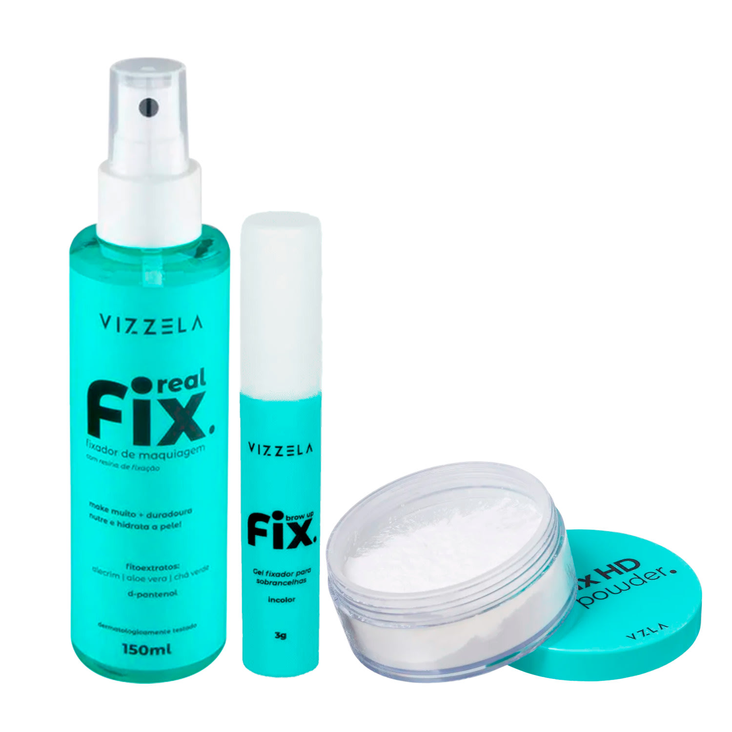 Kit Vizzela Real Fix 150ml + Brow Up Fix 3g + Pó Fix HD 15g