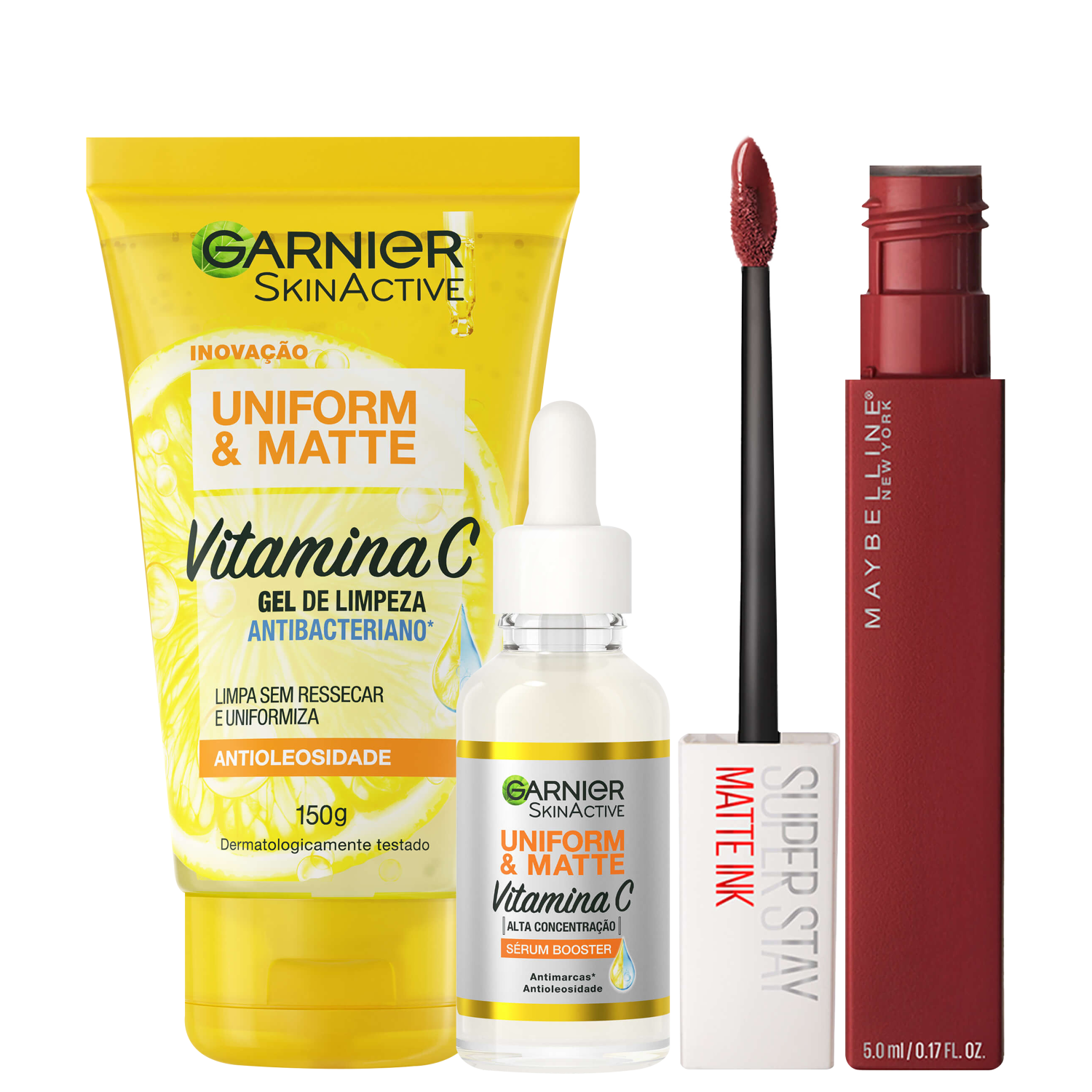 Kit Beleza na Web Garnier Uniform & Maybelline Superstay Matte Ink 50 (3 Produtos)