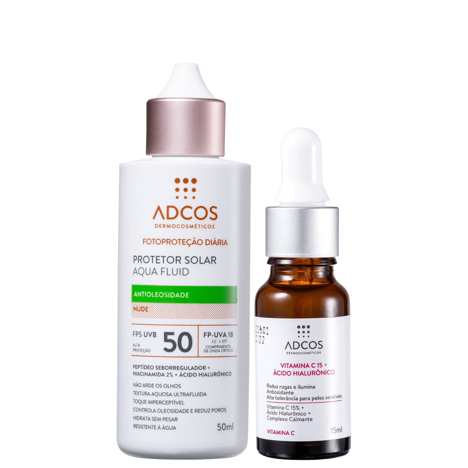 Kit Adcos Fotoproteção Diária Aqua Fluid Vitamina C 15 Nude (2 Produtos)
