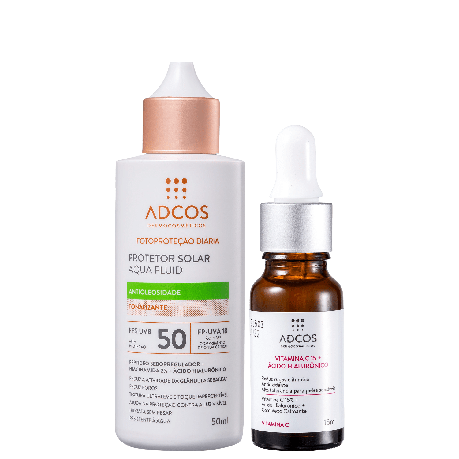 Kit Adcos Fotoproteção Diária Aqua Fluid Vitamina C 15 Tonalizante (2 Produtos)
