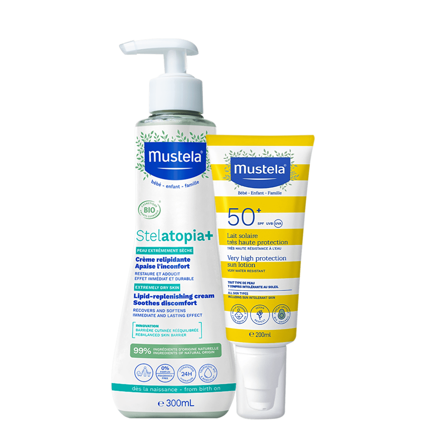 Kit Mustela Protetor Solar FPS50 + Creme Stelatopia (2 Produtos)