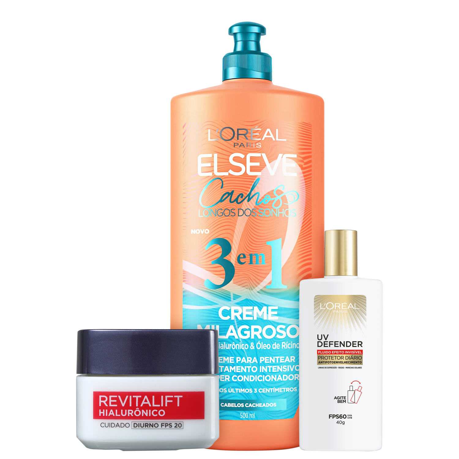 Kit Beleza na Web L'Oréal Paris Revitalift UV Defender Elseve Cachos (3 Produtos)