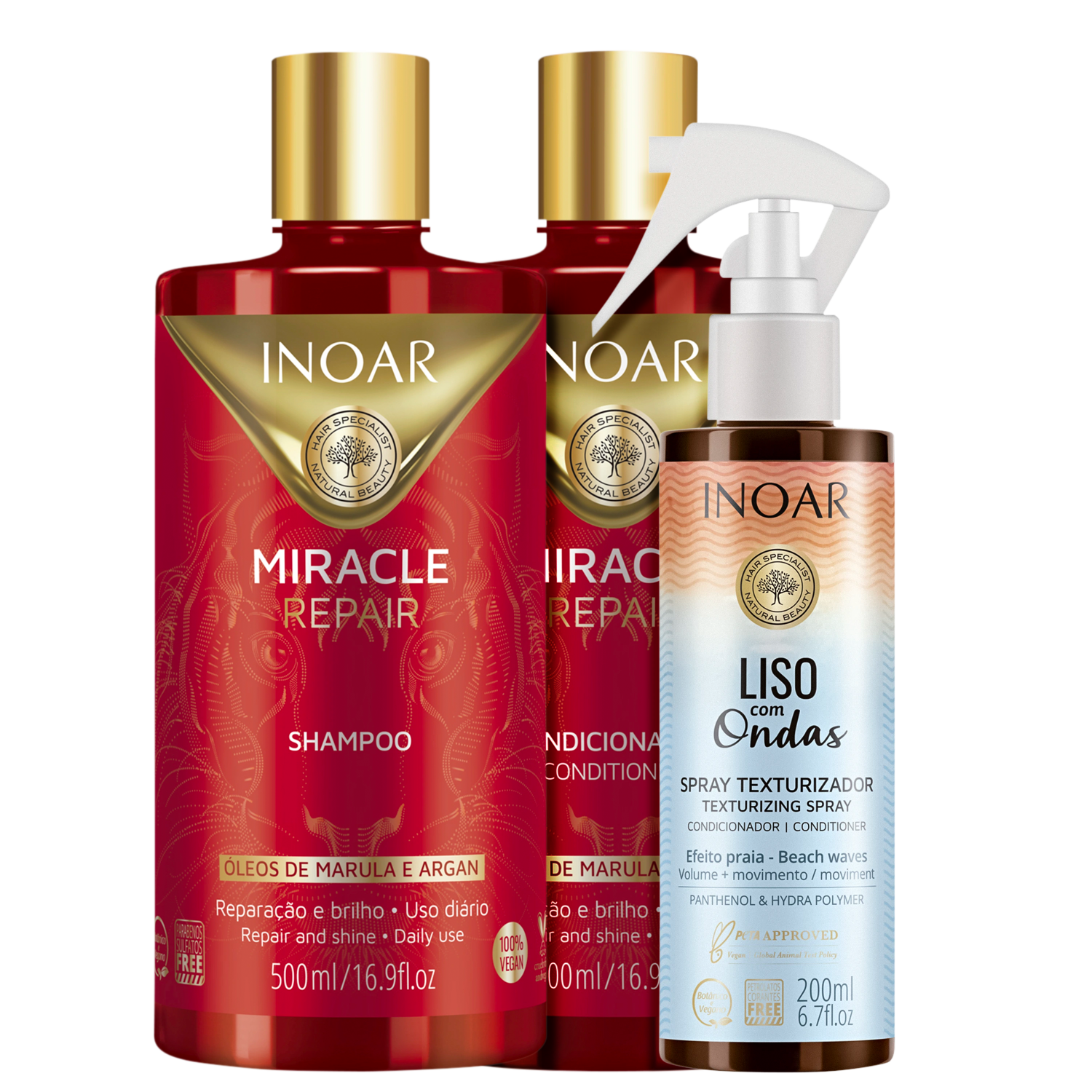 Kit Inoar Miracle Repair Liso com Ondas Trio (3 Produtos)