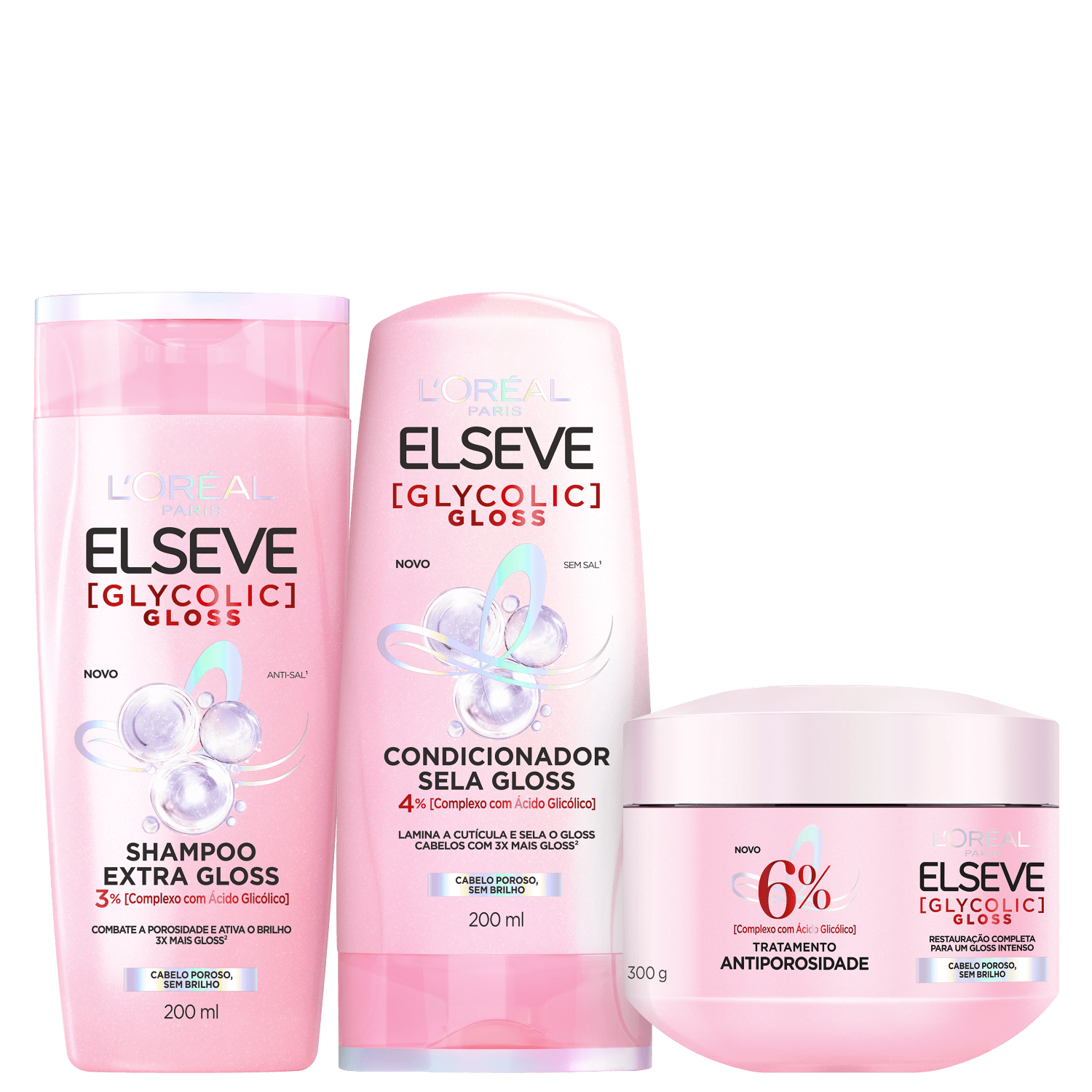 Kit Elseve L’Oréal Paris Glycolic Gloss Essential Trio (3 Produtos)