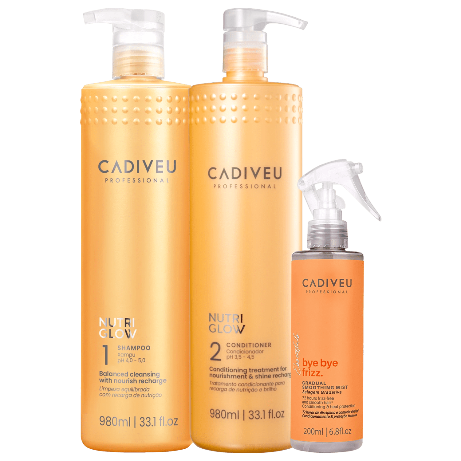 Kit Cadiveu Professional Nutriglow Bye Bye Frizz Care Essential Salon (3 Produtos)